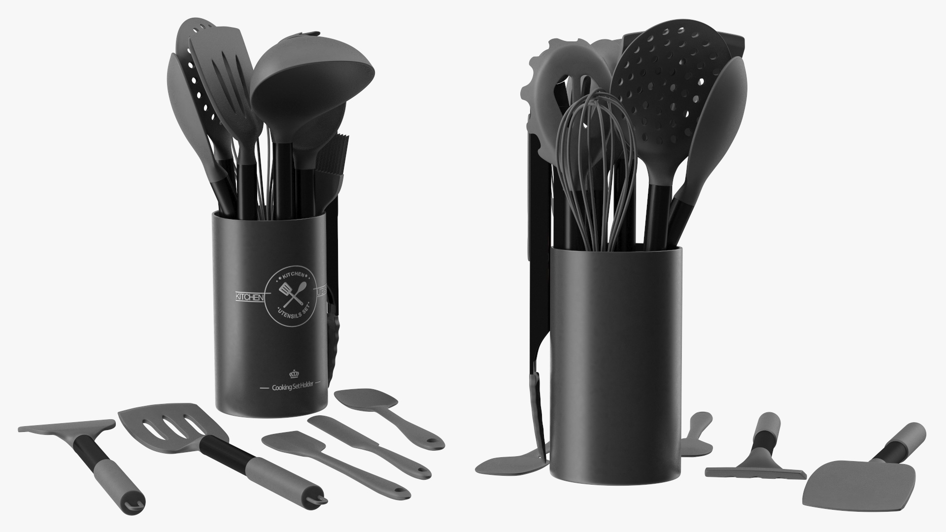 Kitchenware Set with Holder Metallic Black 3D