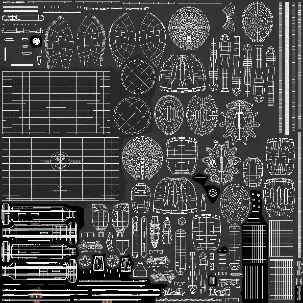 Kitchenware Set with Holder Metallic Black 3D