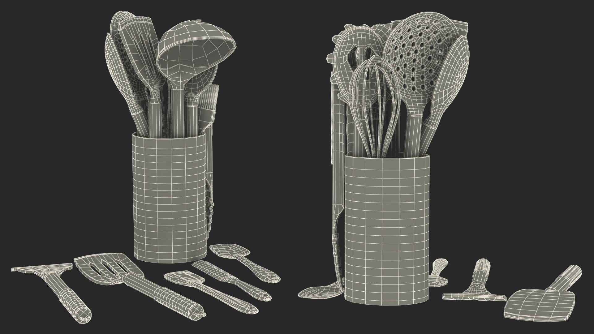 Kitchenware Set with Holder Metallic Black 3D