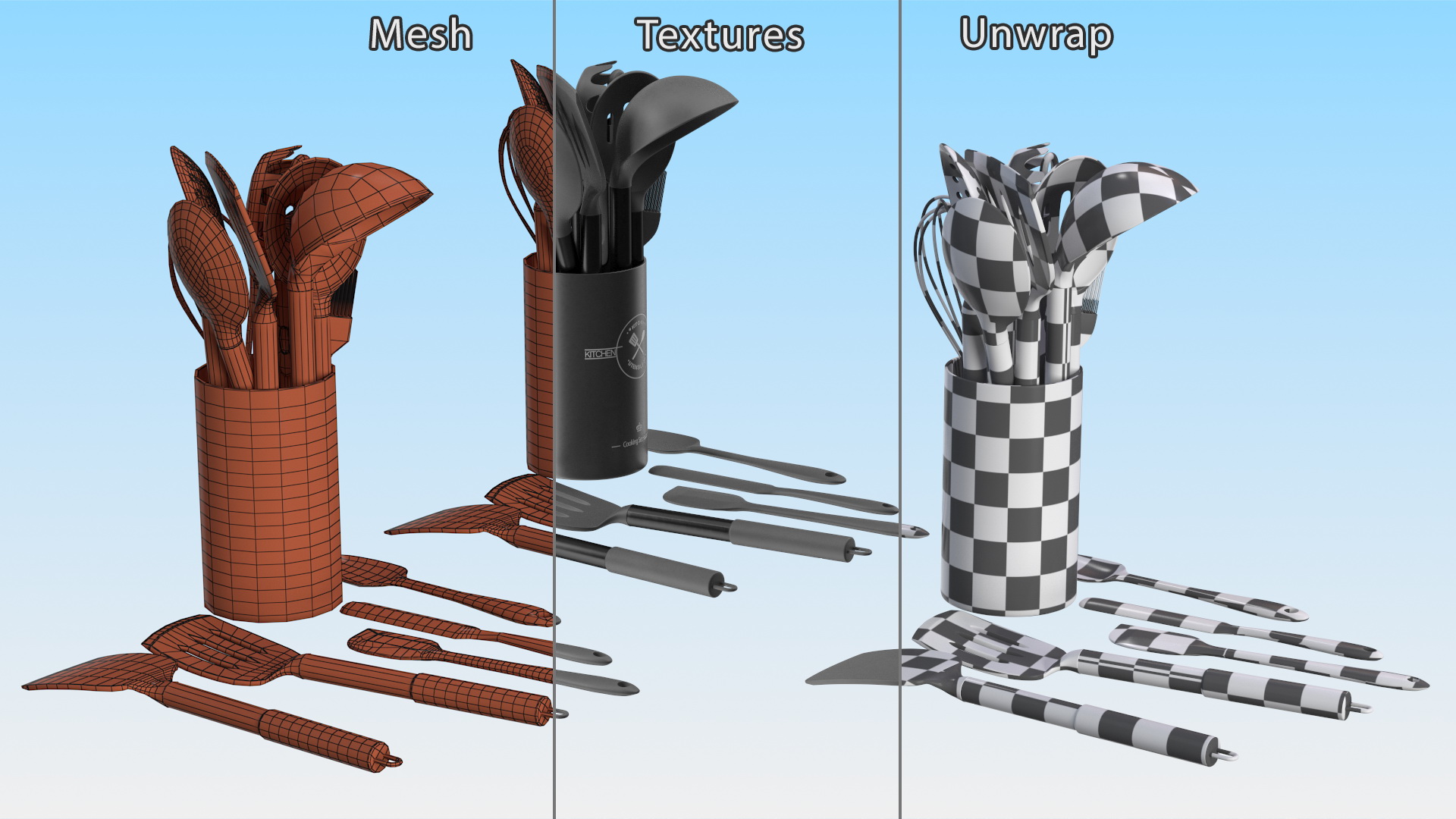 Kitchenware Set with Holder Metallic Black 3D
