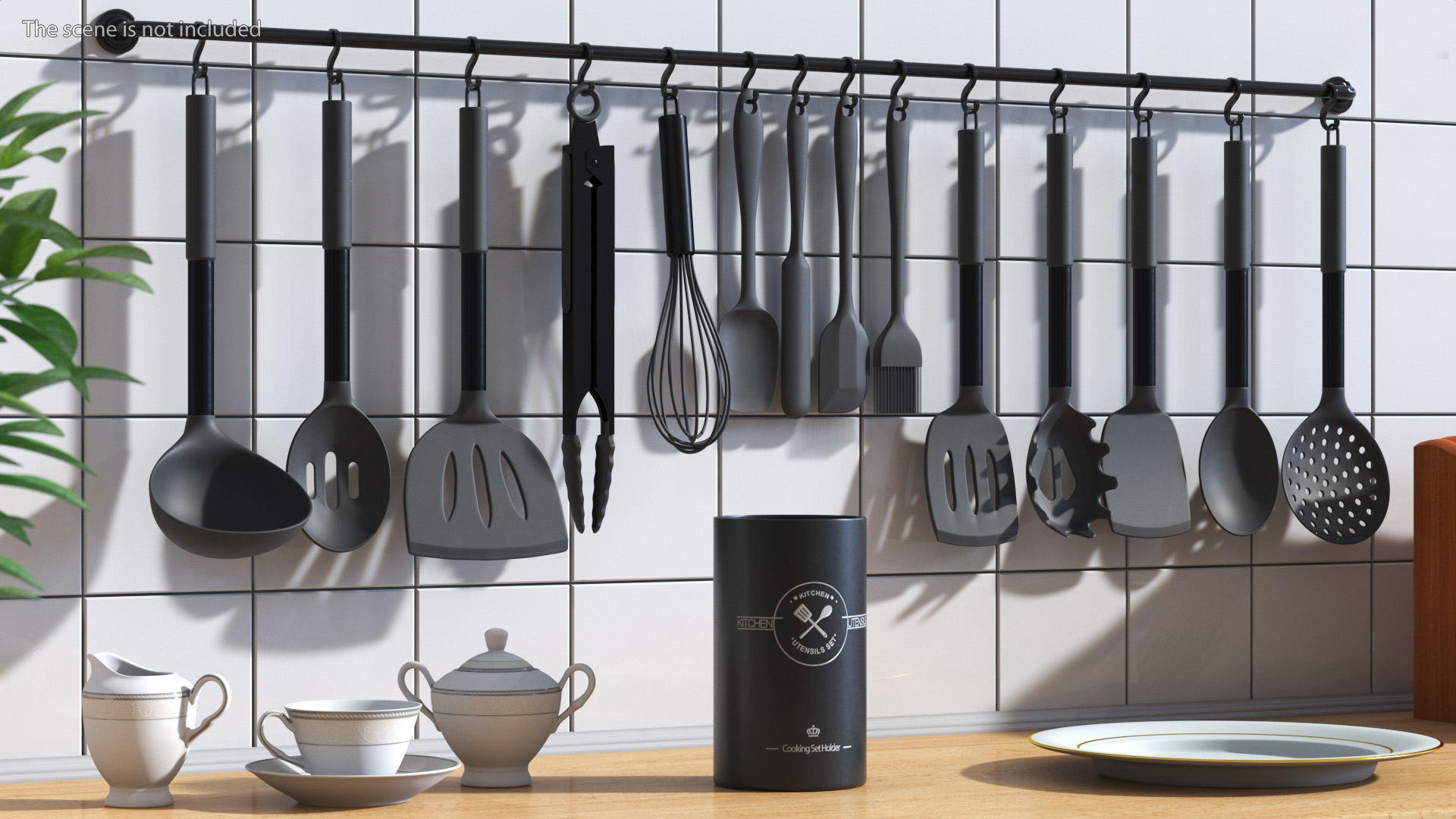 Kitchenware Set with Holder Metallic Black 3D