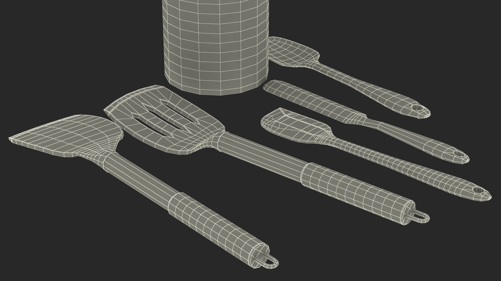 Kitchenware Set with Holder Metallic Black 3D