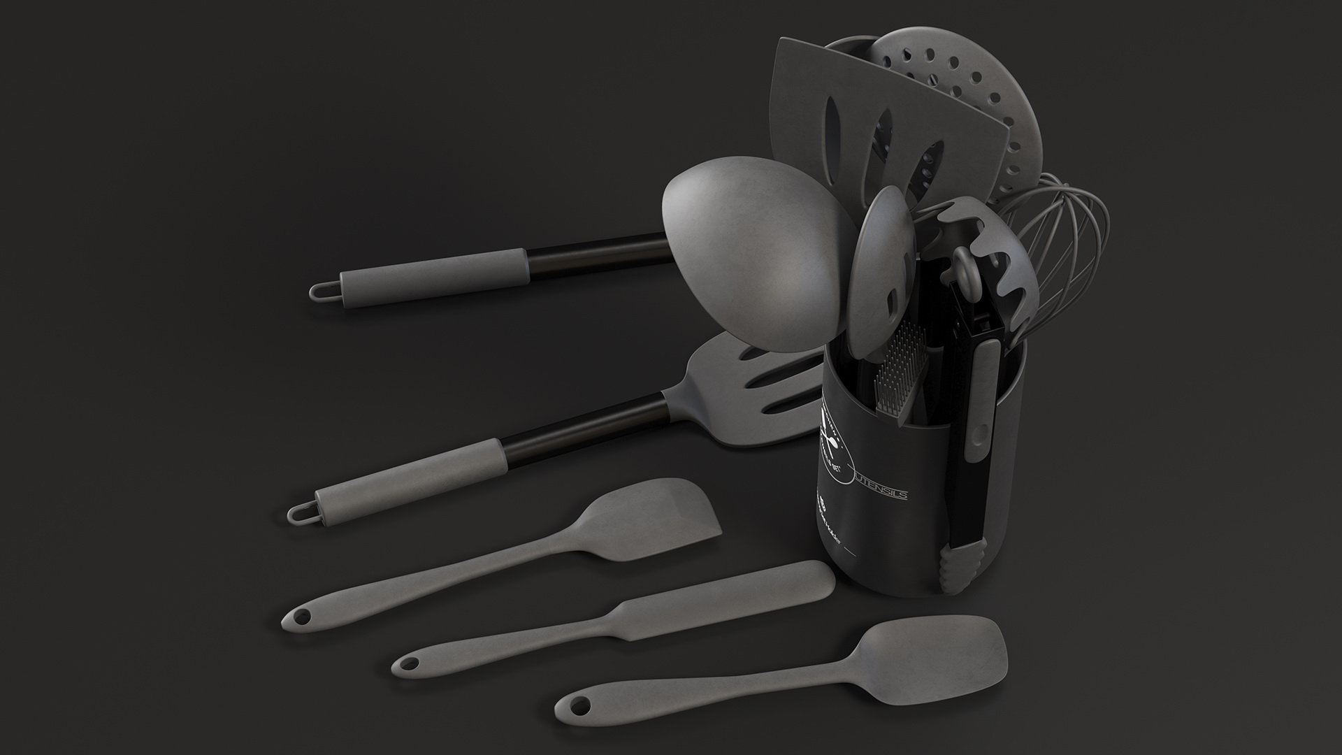 Kitchenware Set with Holder Metallic Black 3D