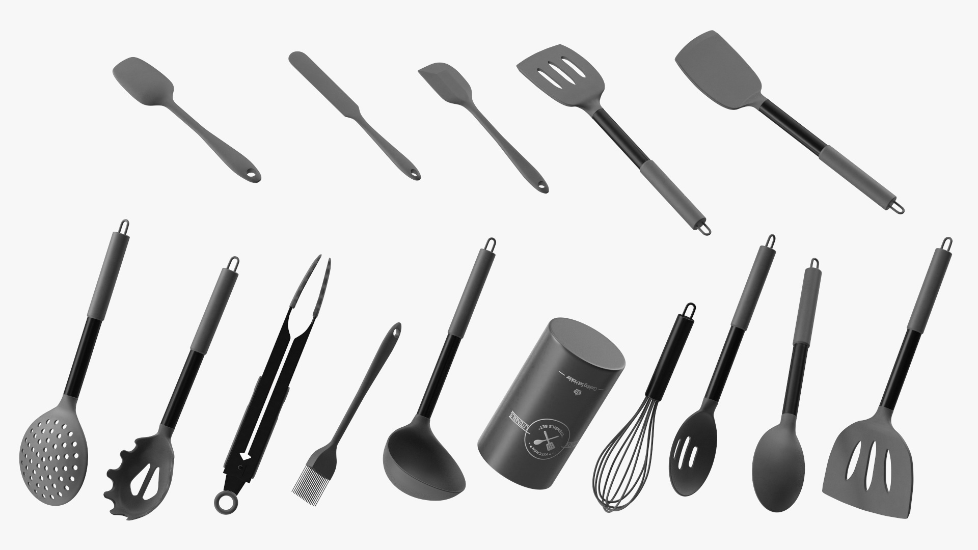 Kitchenware Set with Holder Metallic Black 3D