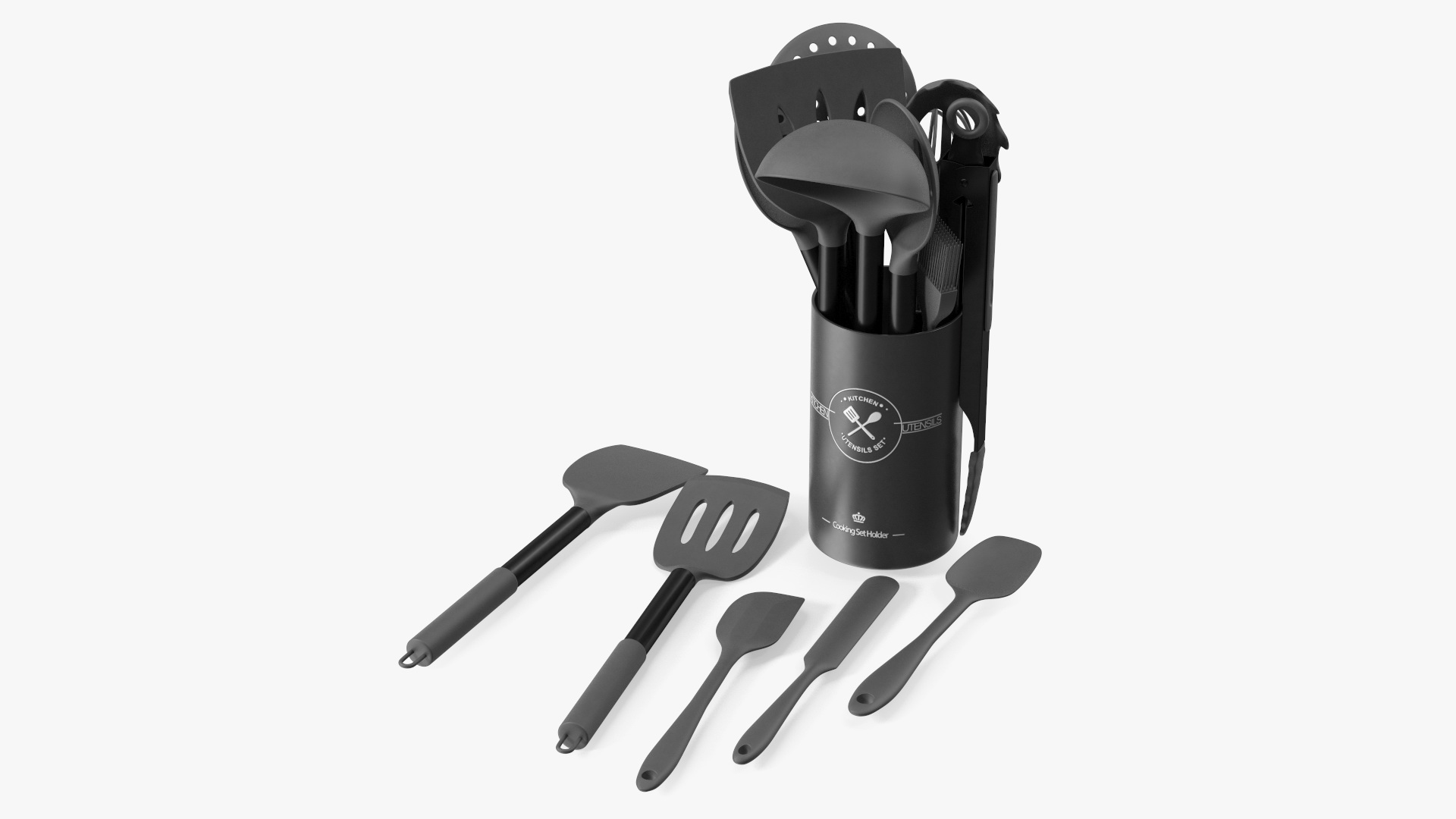 Kitchenware Set with Holder Metallic Black 3D