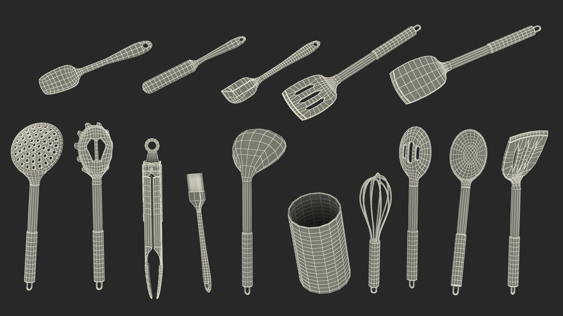 Kitchenware Set with Holder Metallic Black 3D