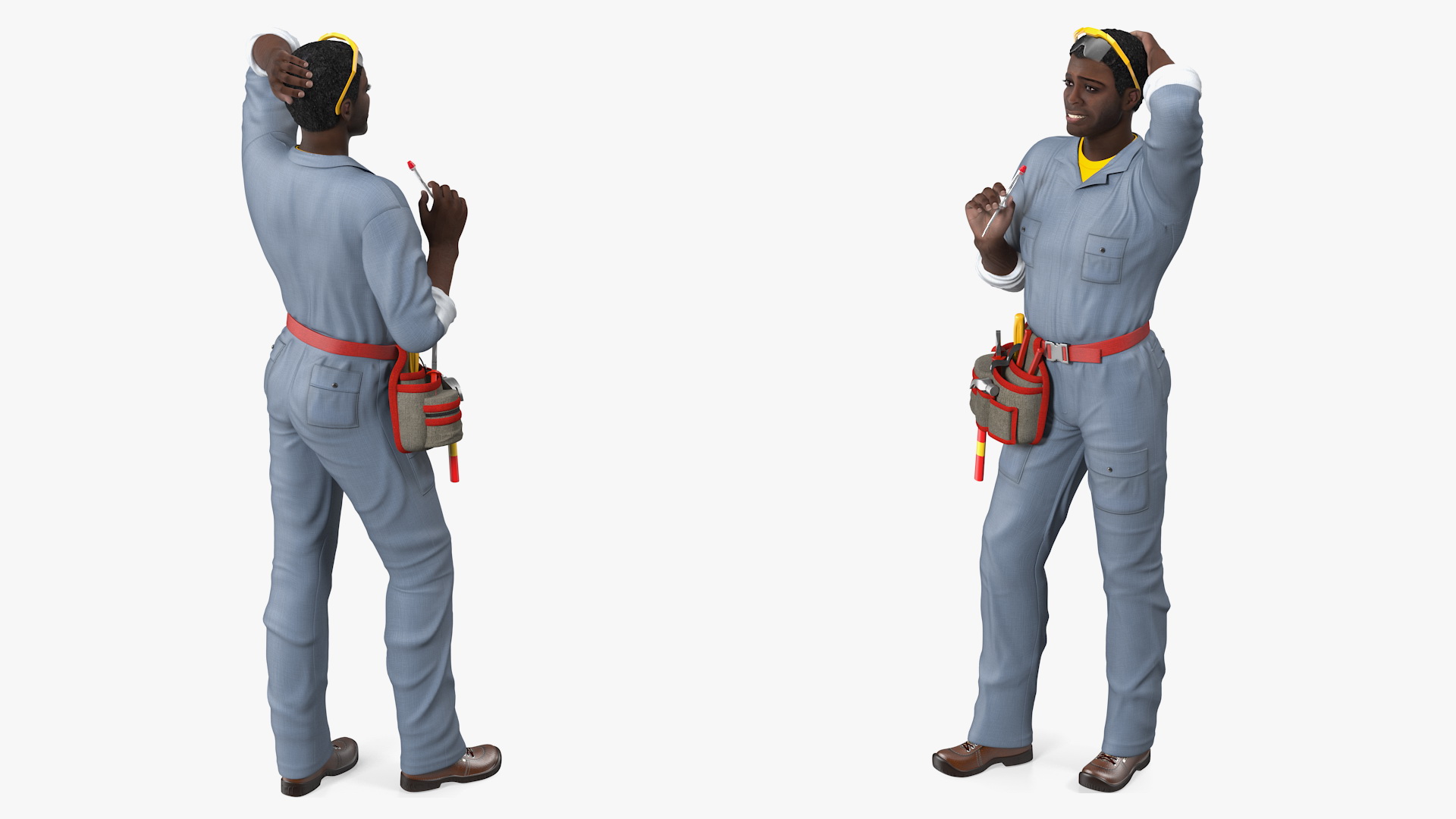 3D Dark Skin Black Man Electrician