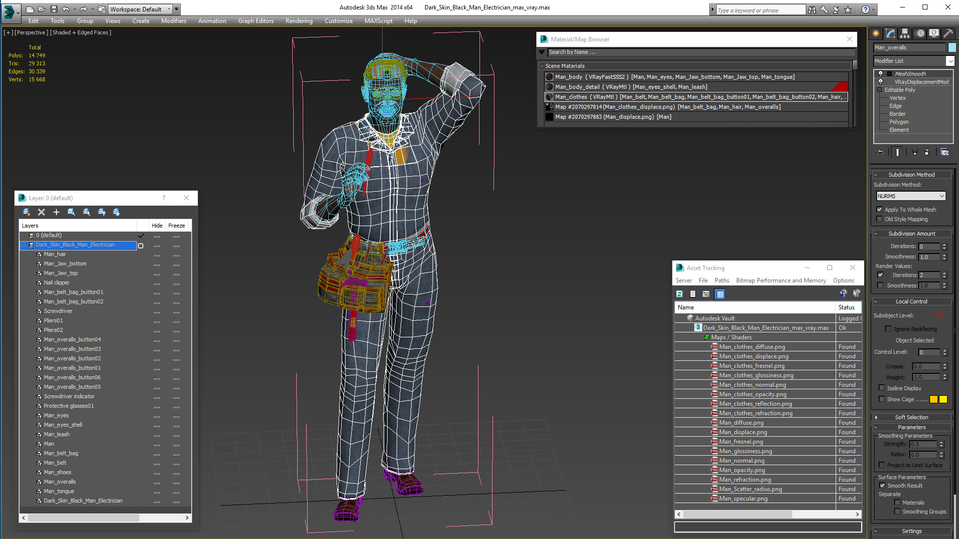 3D Dark Skin Black Man Electrician