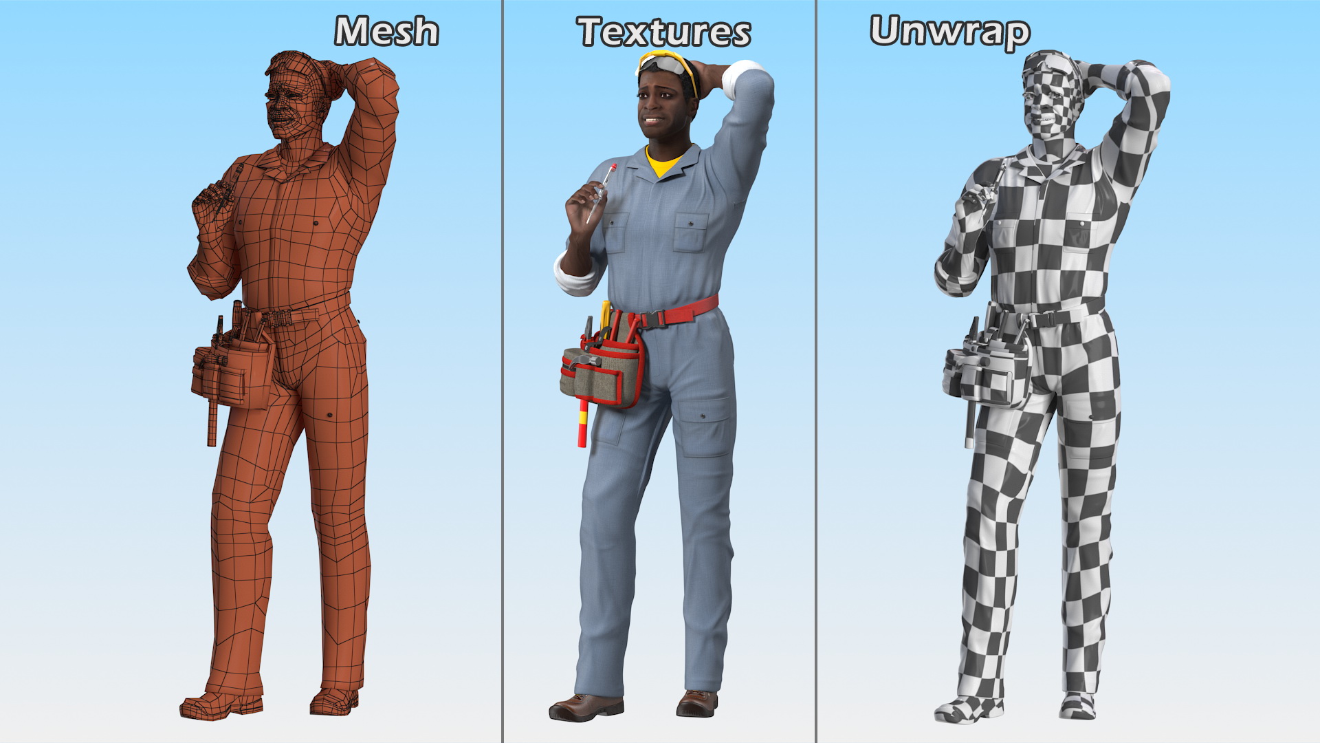 3D Dark Skin Black Man Electrician