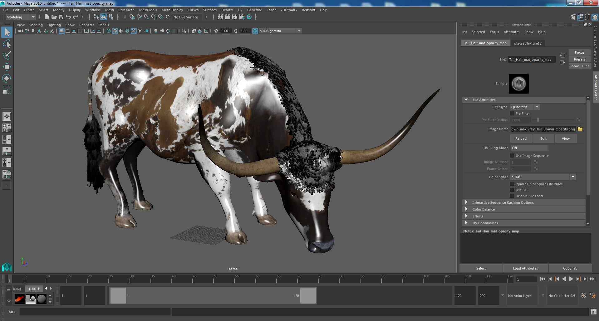 3D model Texas Longhorn Cattle Mottled Brown