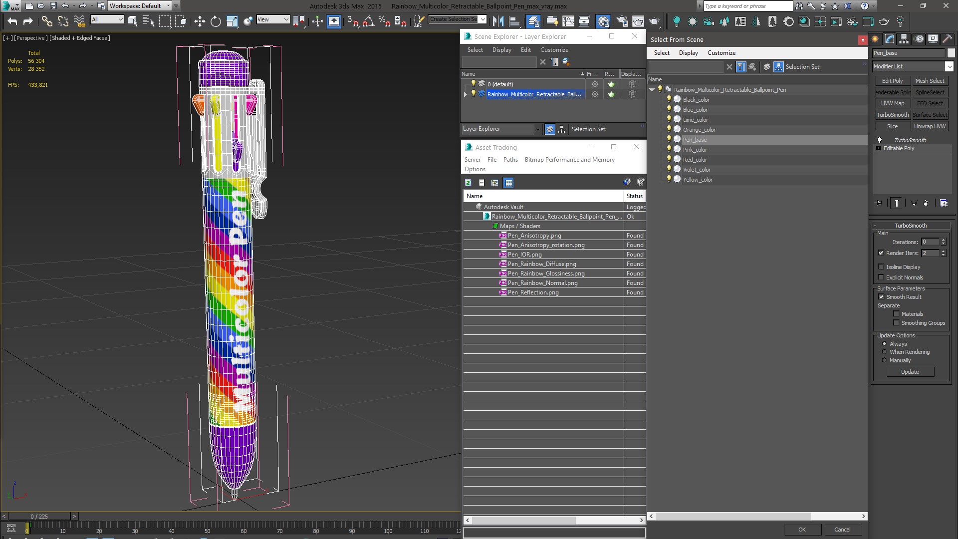 Rainbow Multicolor Retractable Ballpoint Pen 3D model