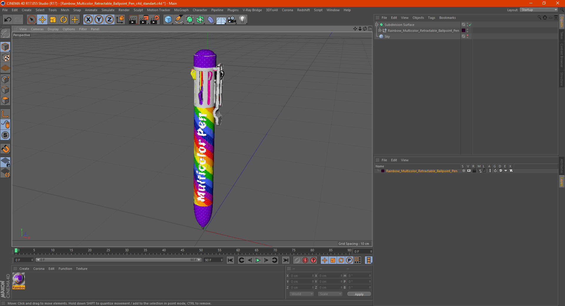 Rainbow Multicolor Retractable Ballpoint Pen 3D model