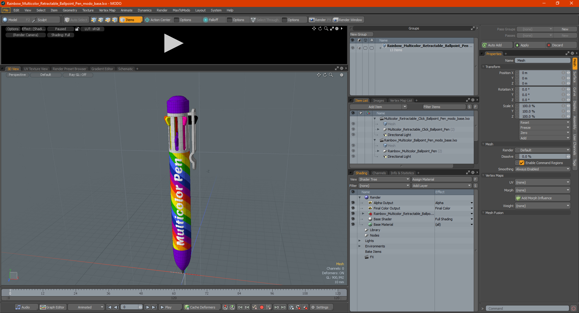Rainbow Multicolor Retractable Ballpoint Pen 3D model