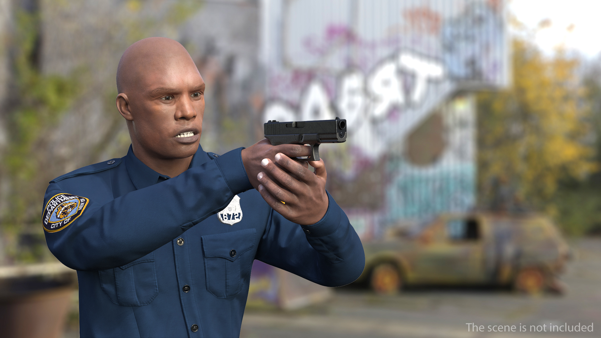 NYPD Cop Aiming with Gun 3D model