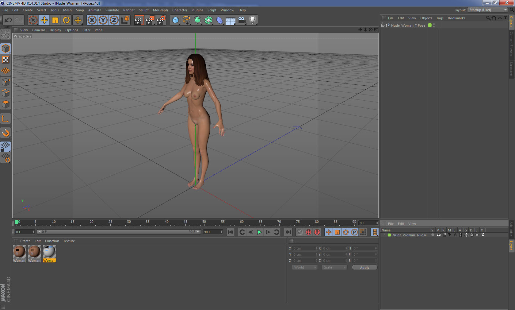 Nude Woman T-Pose 3D