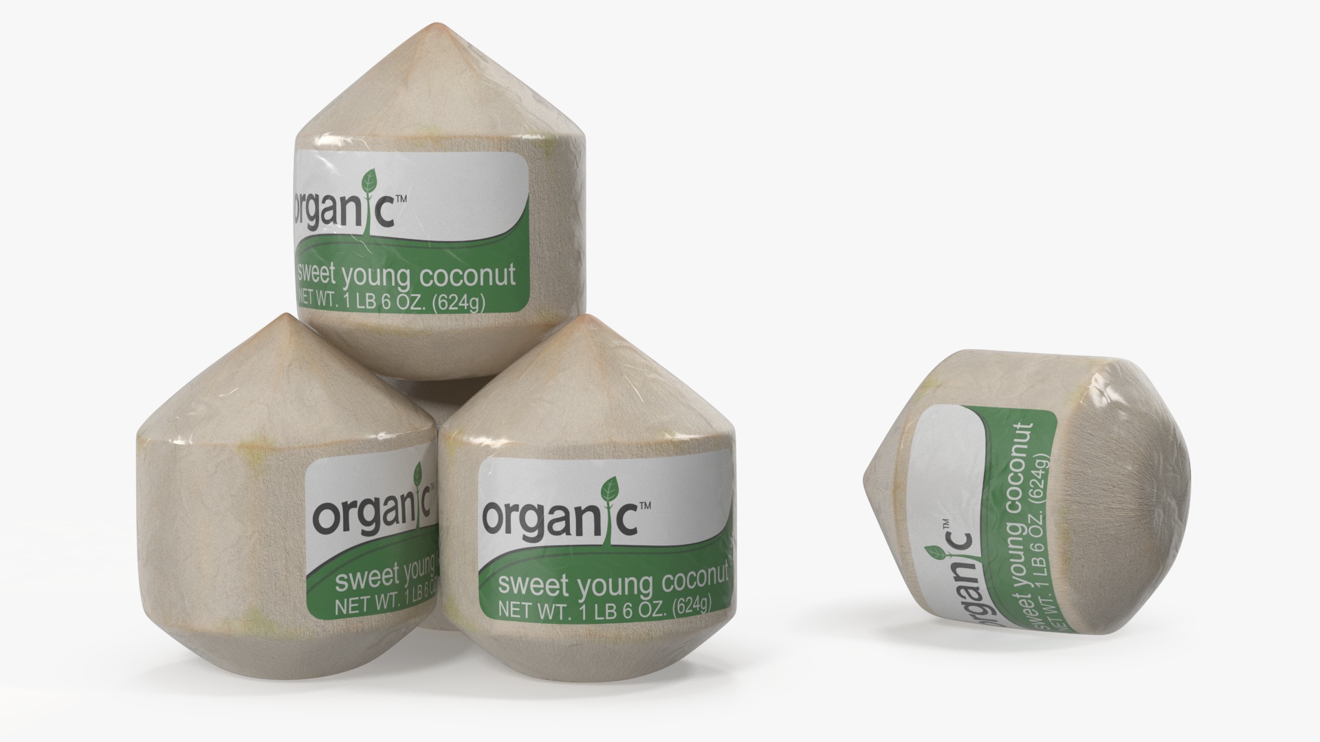 Fresh Shelled Coconut Pack Organic 3D model
