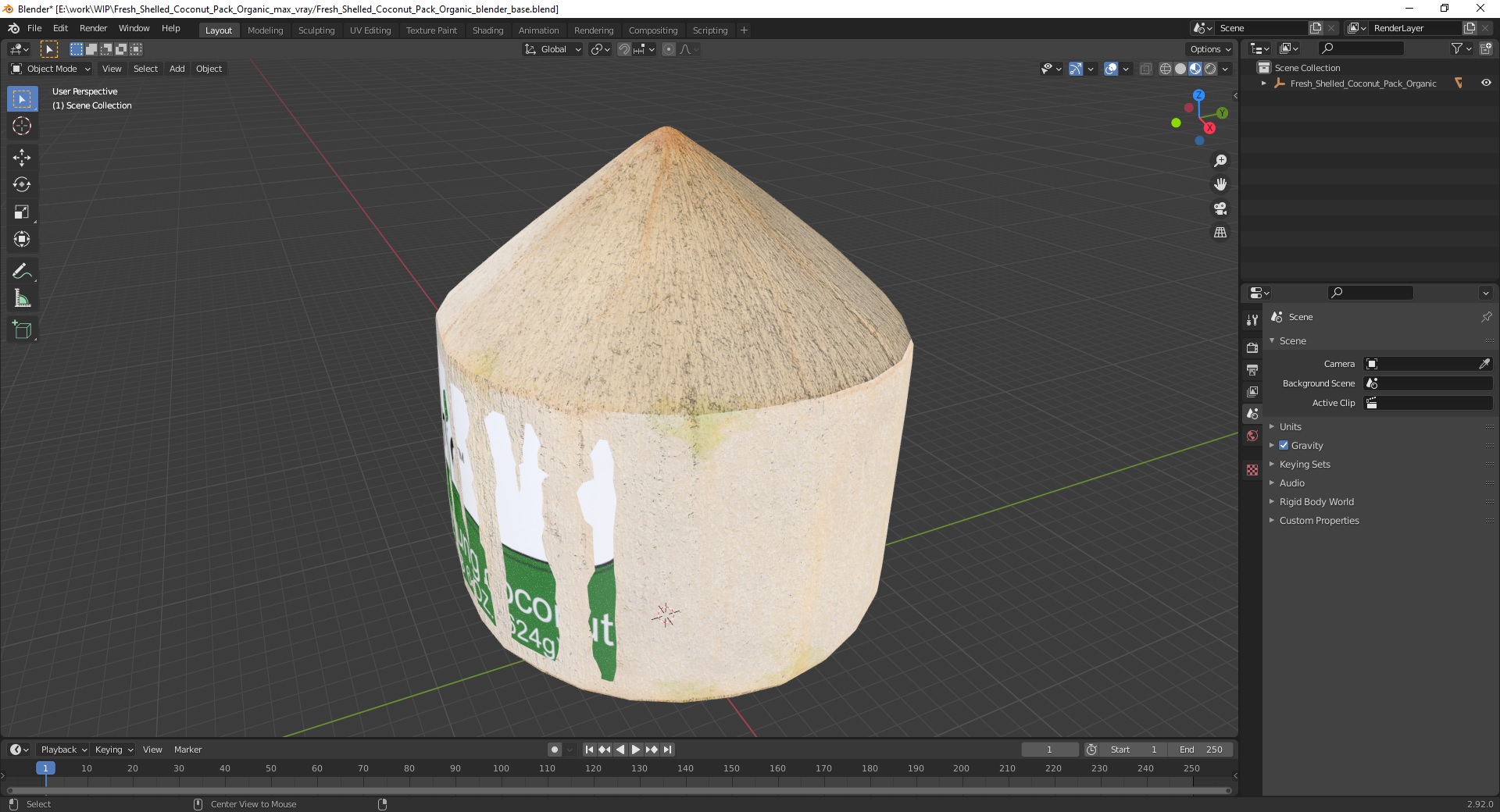 Fresh Shelled Coconut Pack Organic 3D model