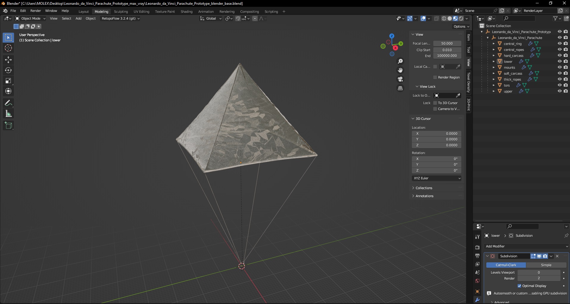 Leonardo da Vinci Parachute Prototype 3D