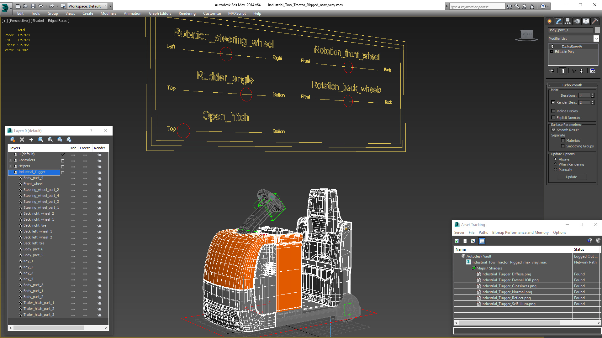 Industrial Tow Tractor Rigged 3D model