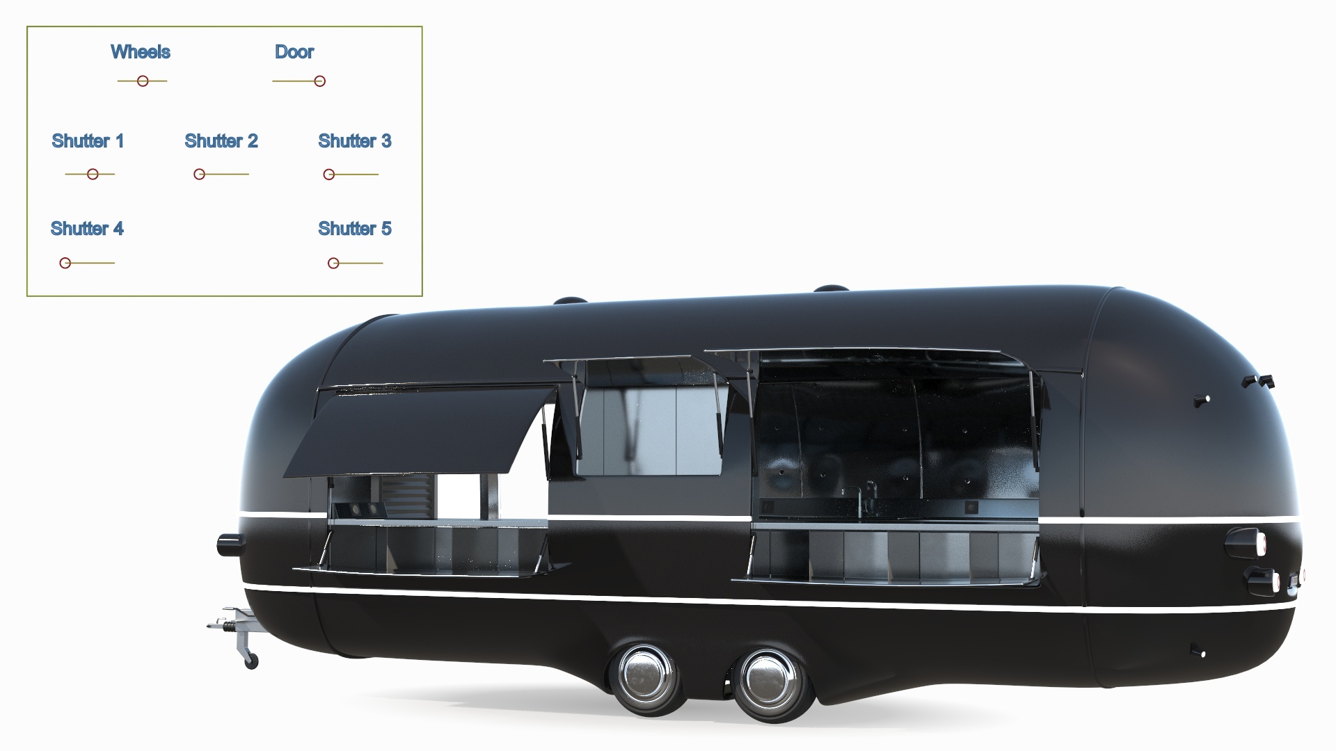3D Food Vending Trailer Black Rigged model