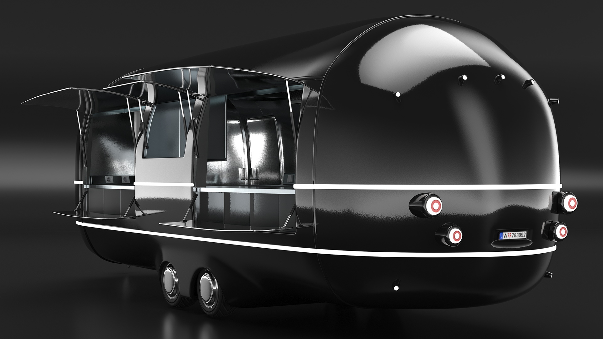 3D Food Vending Trailer Black Rigged model