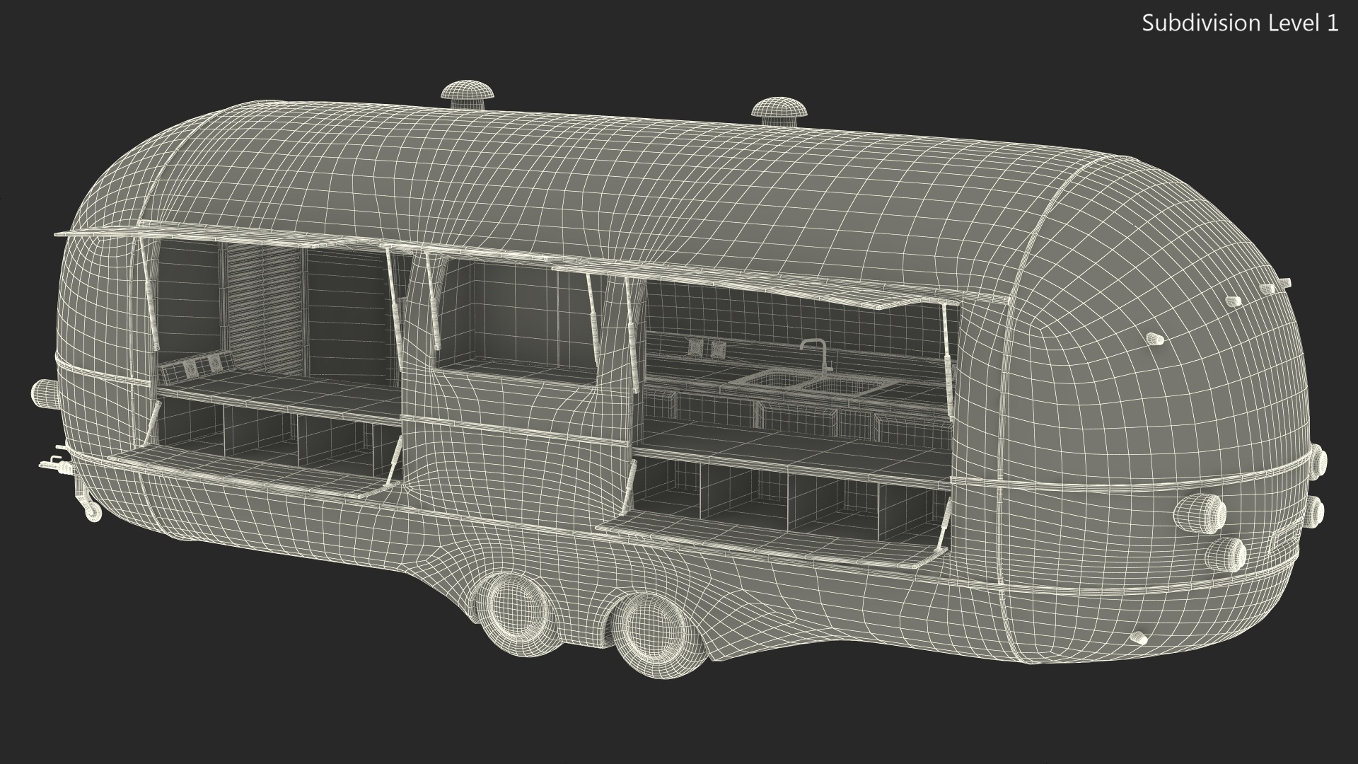 3D Food Vending Trailer Black Rigged model