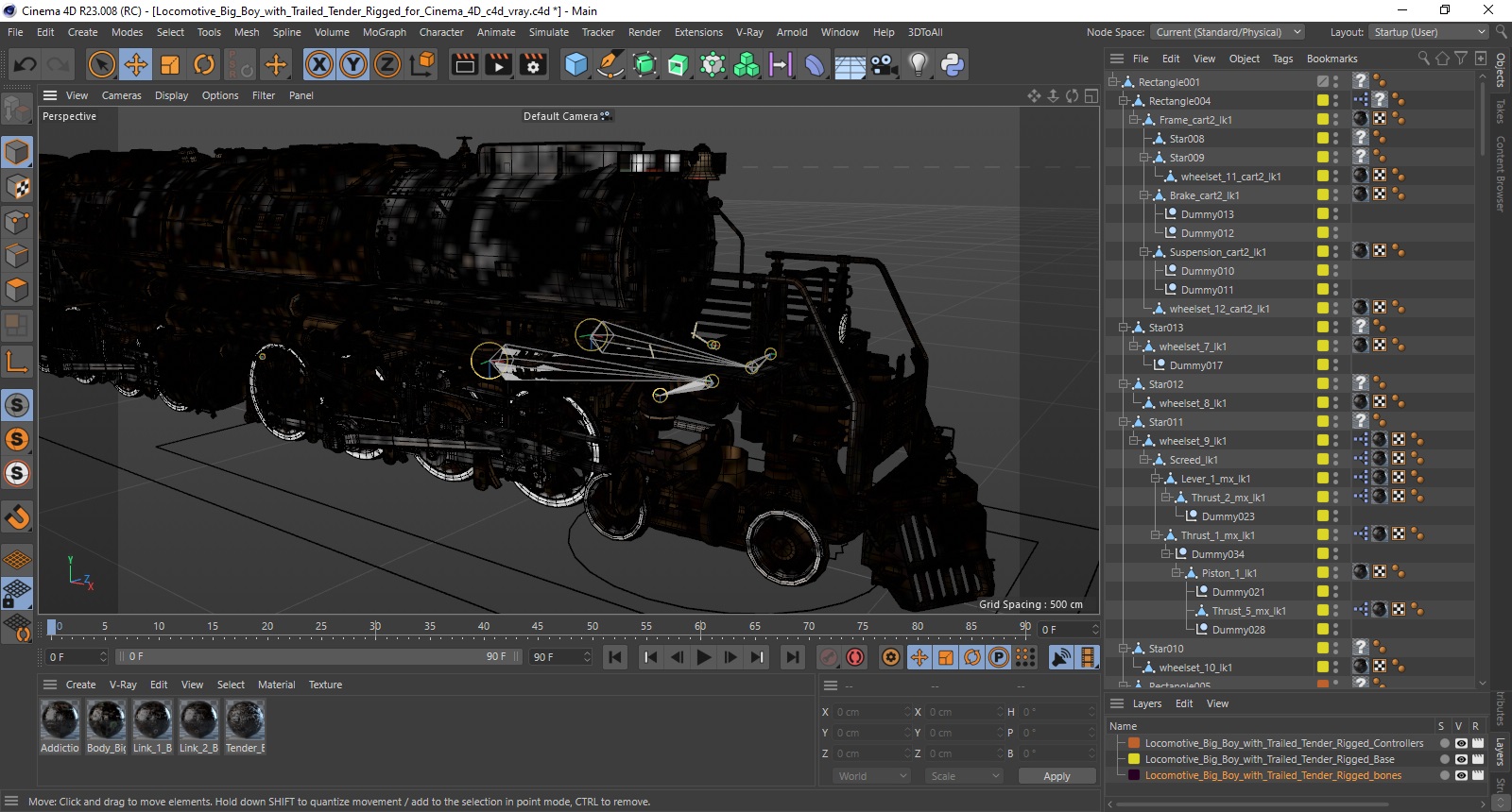 Locomotive Big Boy with Trailed Tender Rigged for Cinema 4D 3D model