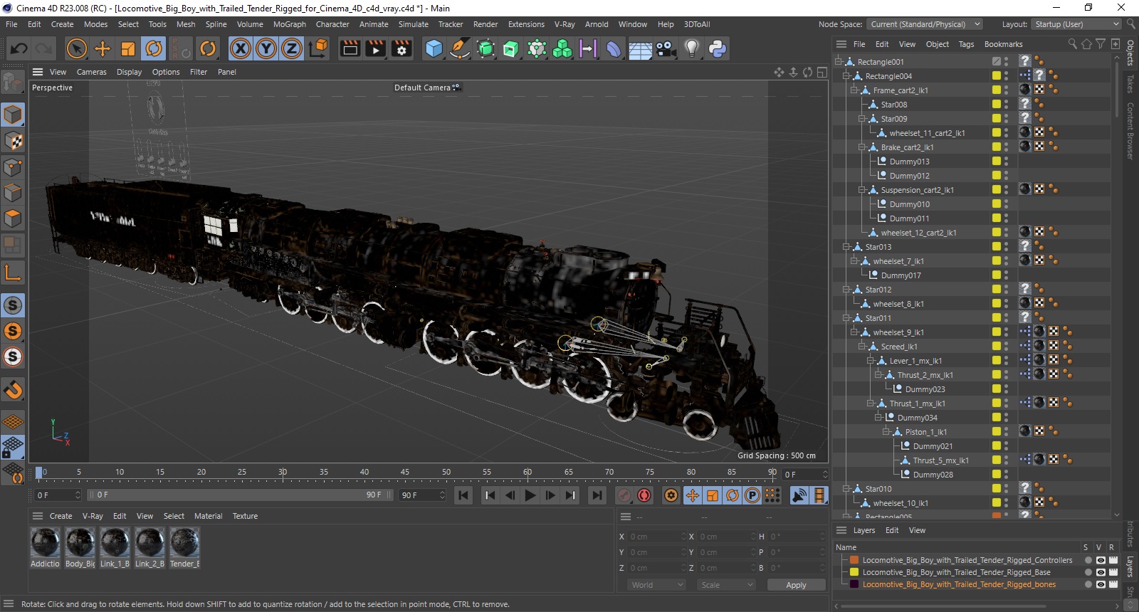 Locomotive Big Boy with Trailed Tender Rigged for Cinema 4D 3D model