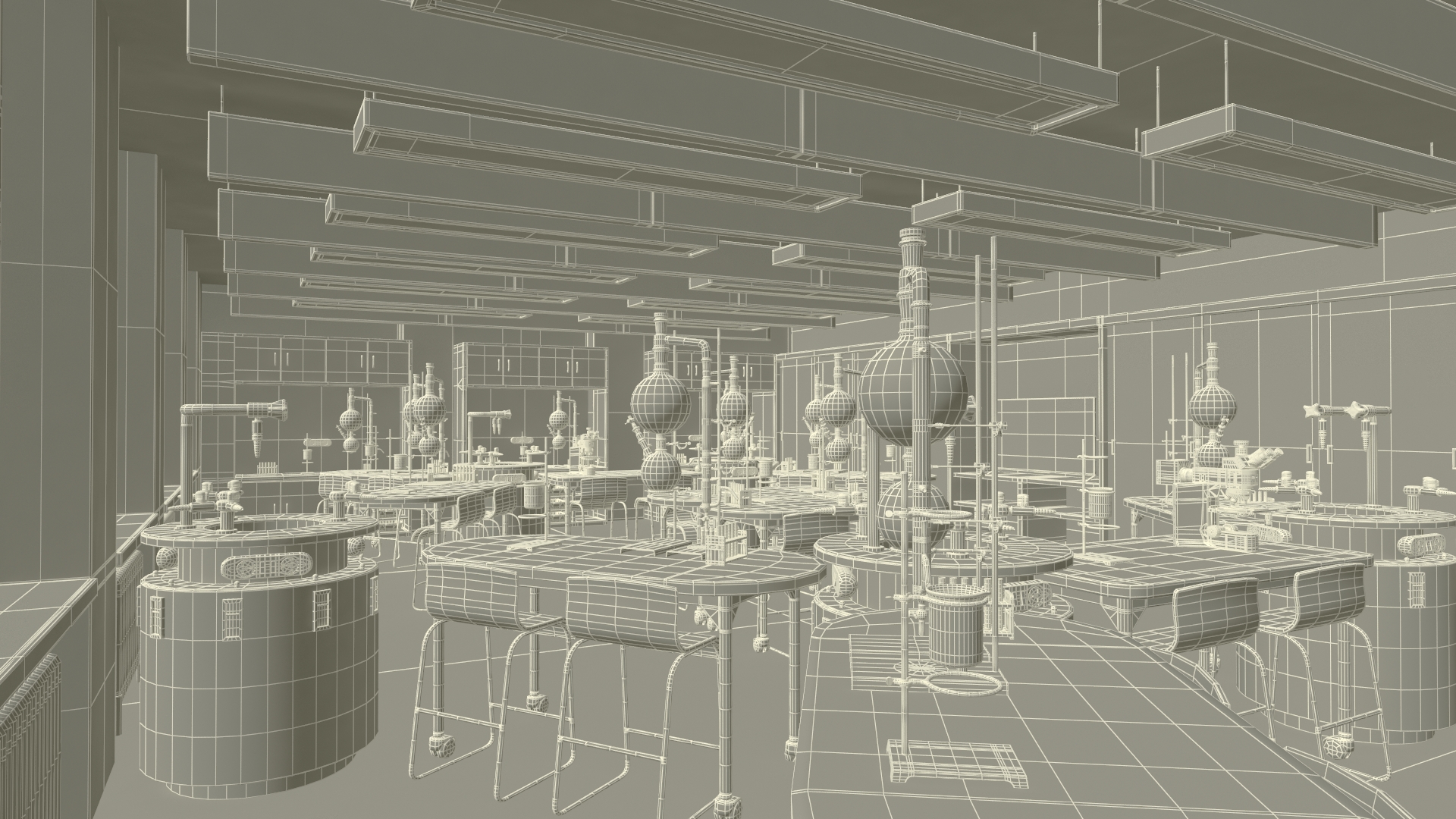 3D School Chemistry Room with Equipment