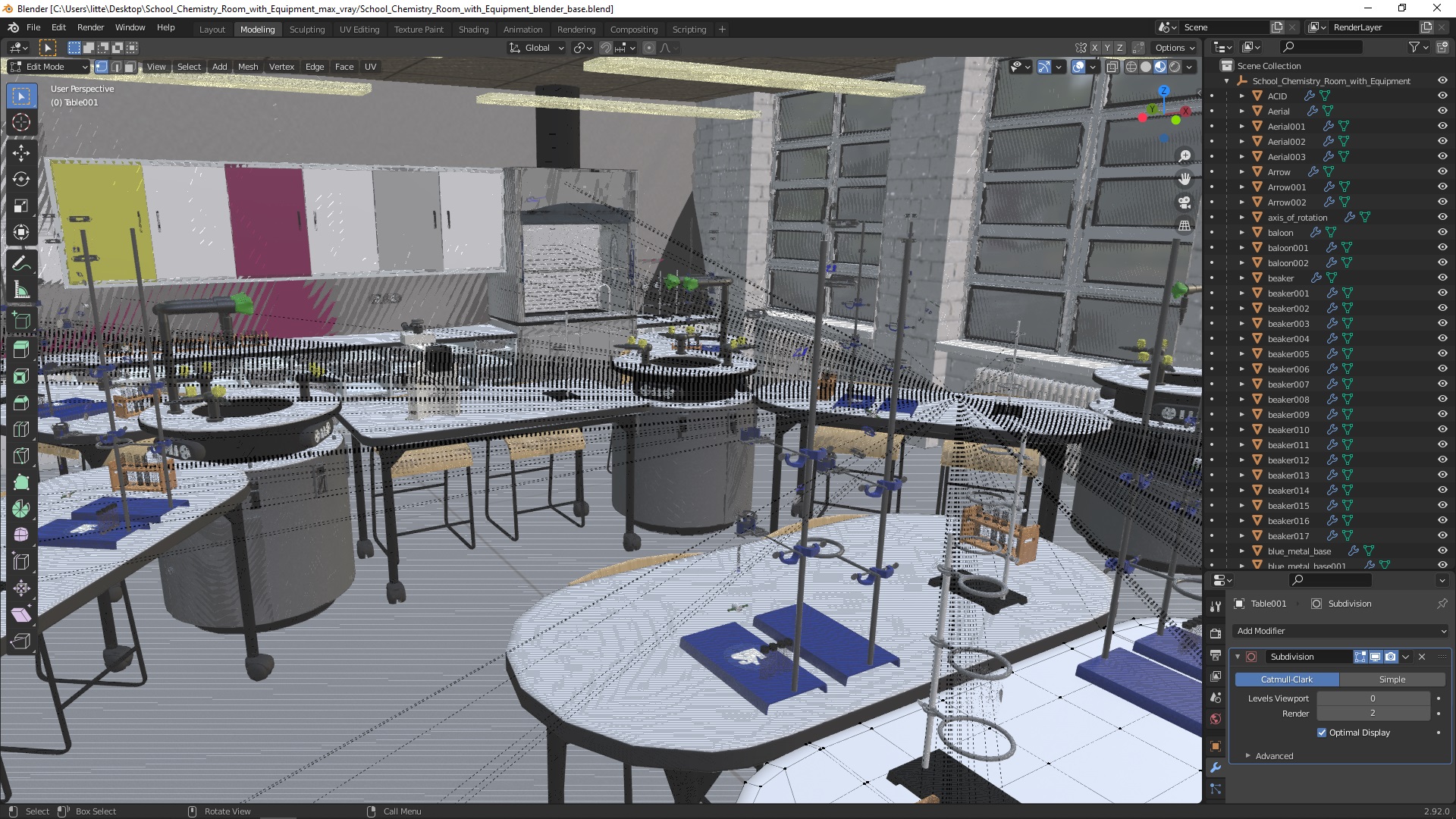 3D School Chemistry Room with Equipment