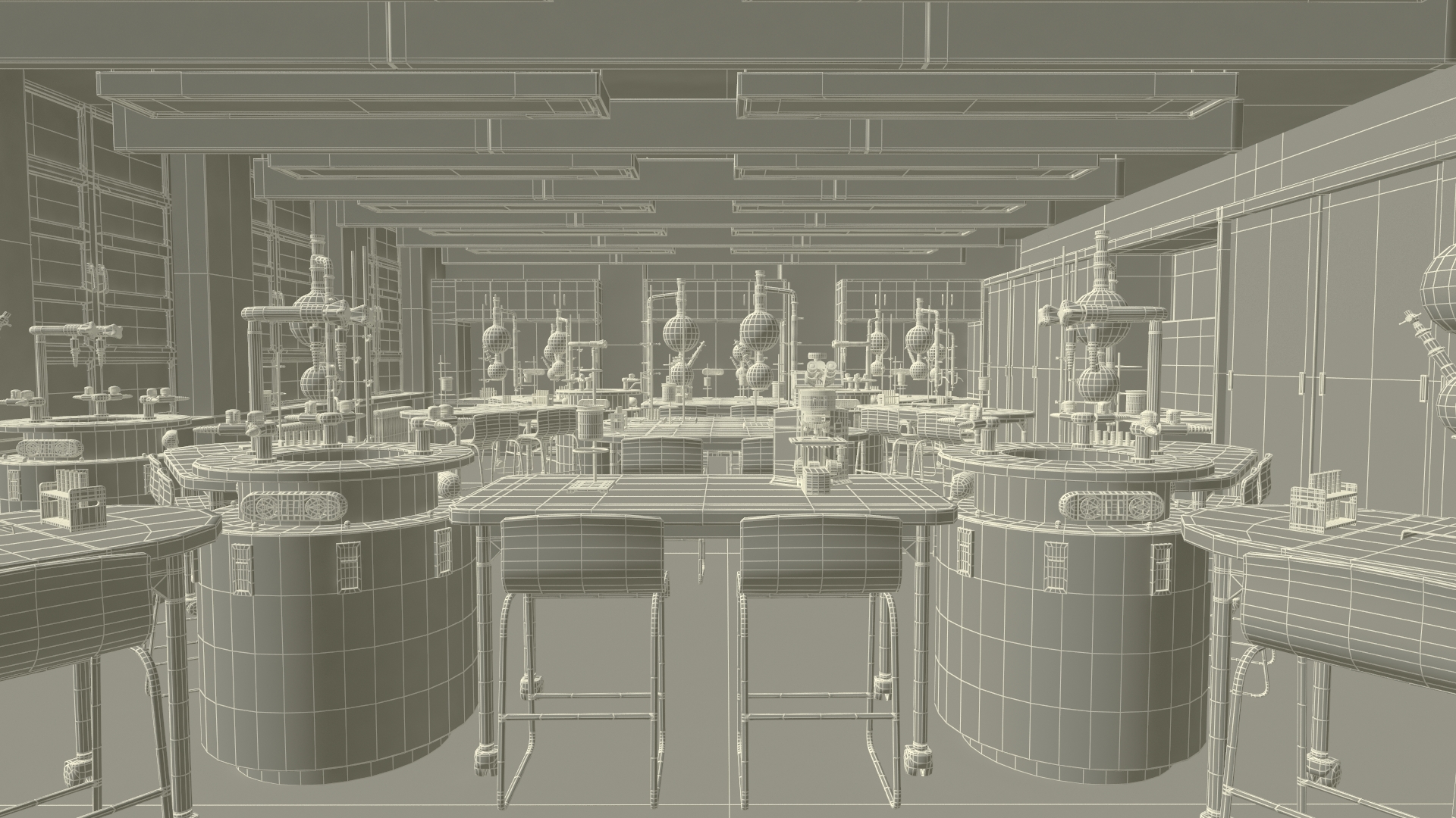 3D School Chemistry Room with Equipment