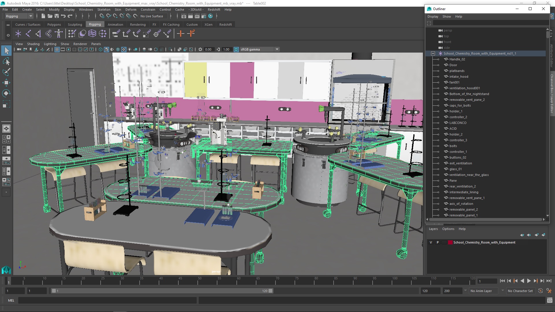 3D School Chemistry Room with Equipment