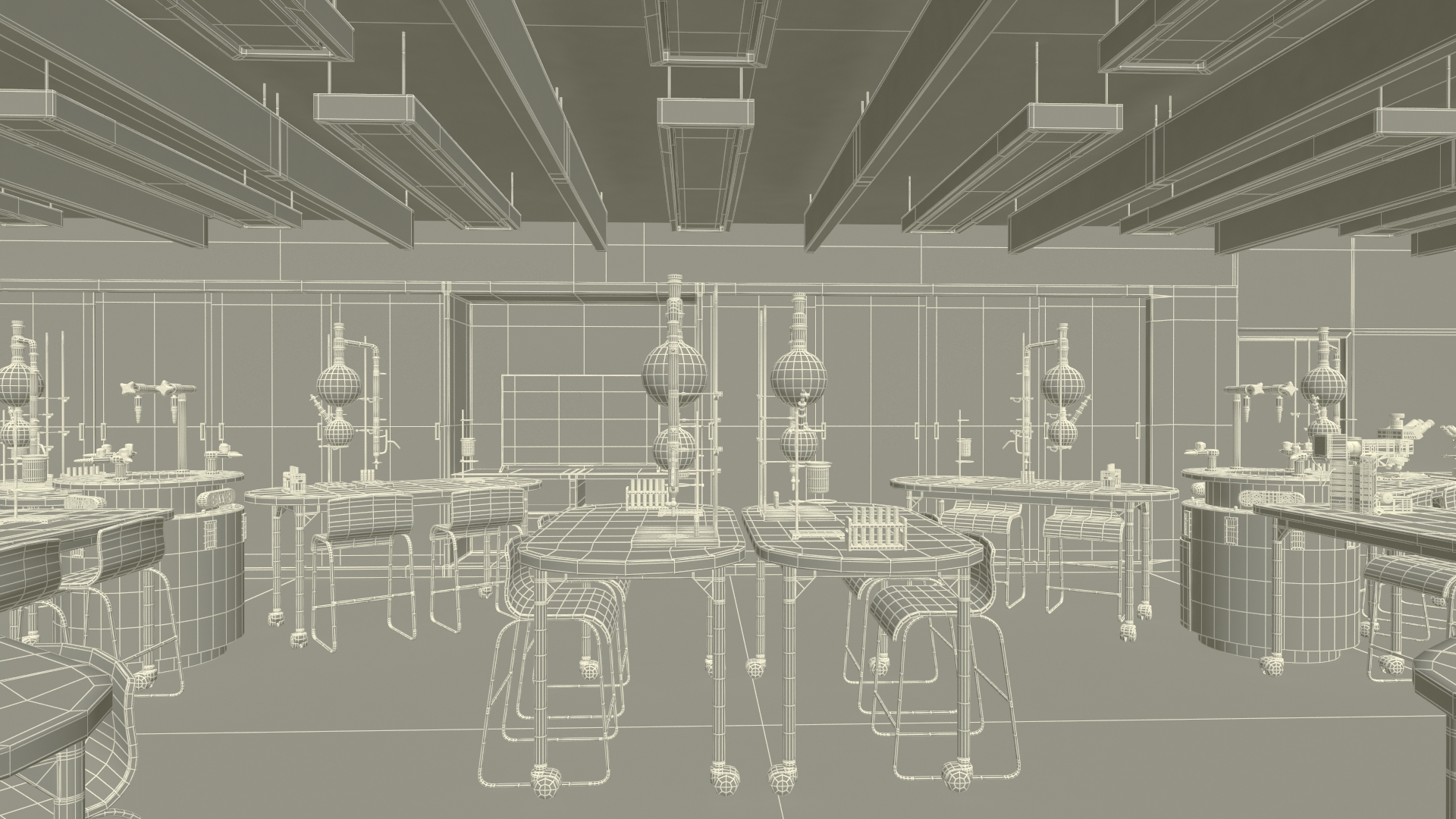 3D School Chemistry Room with Equipment