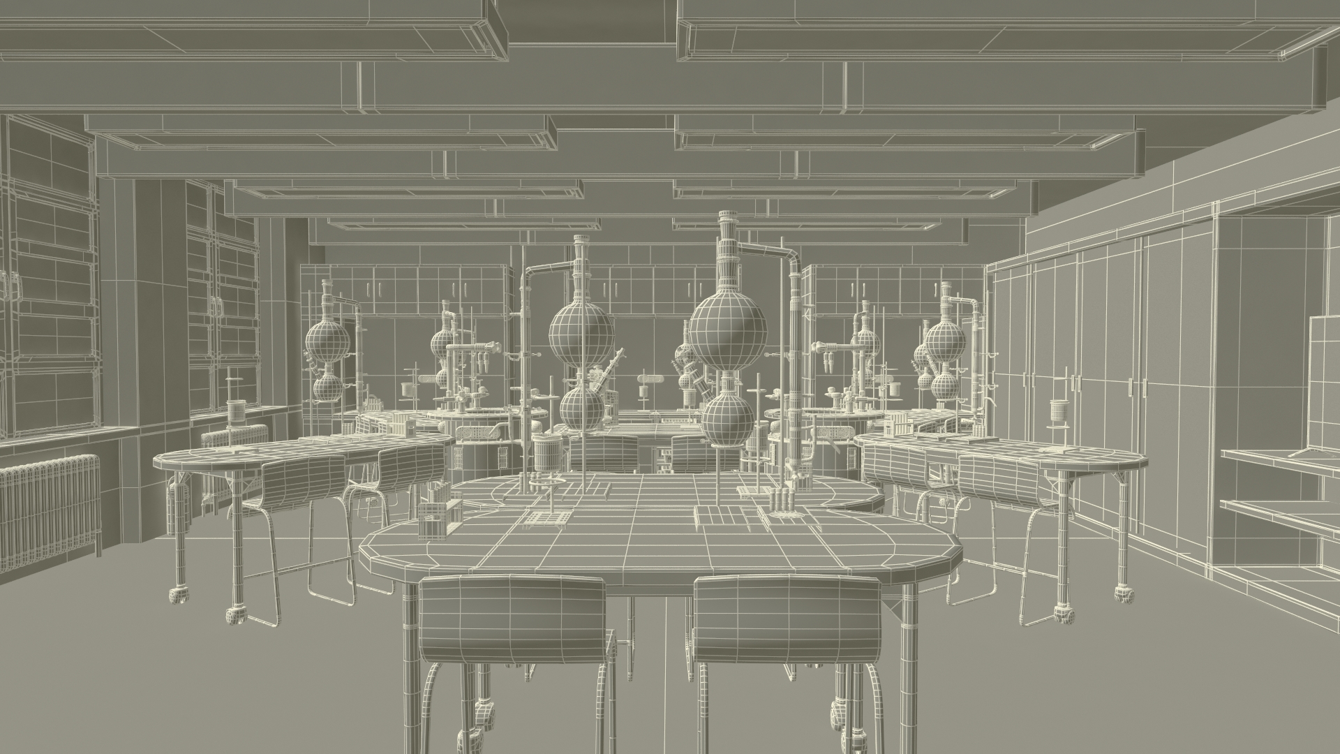 3D School Chemistry Room with Equipment