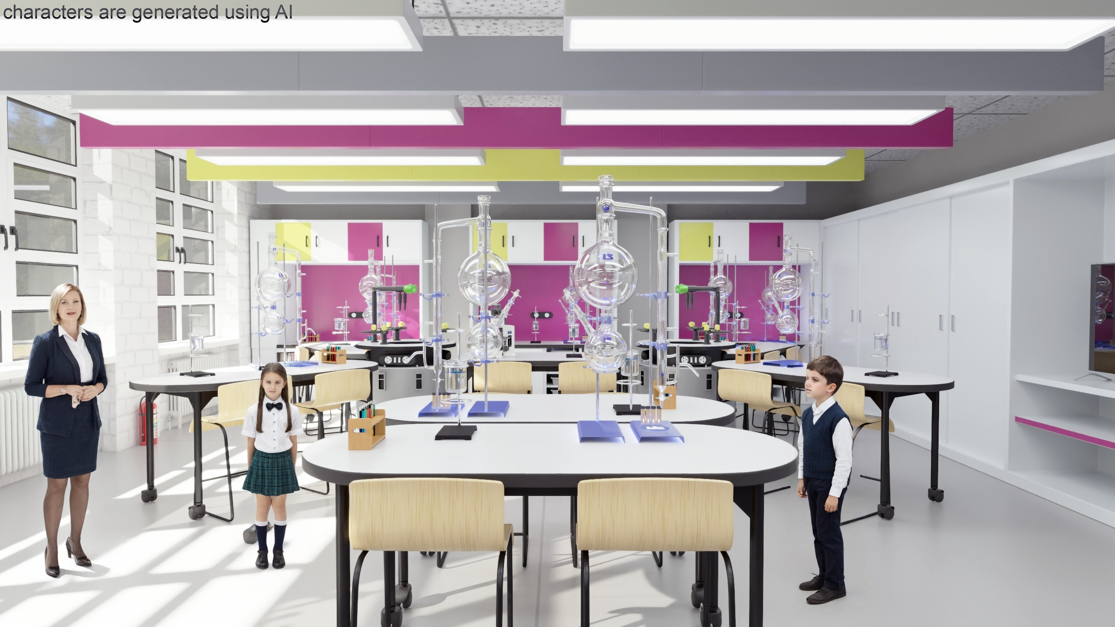 3D School Chemistry Room with Equipment