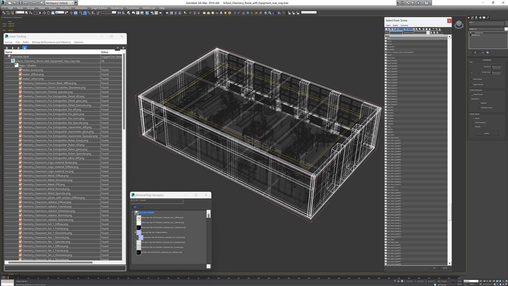 3D School Chemistry Room with Equipment