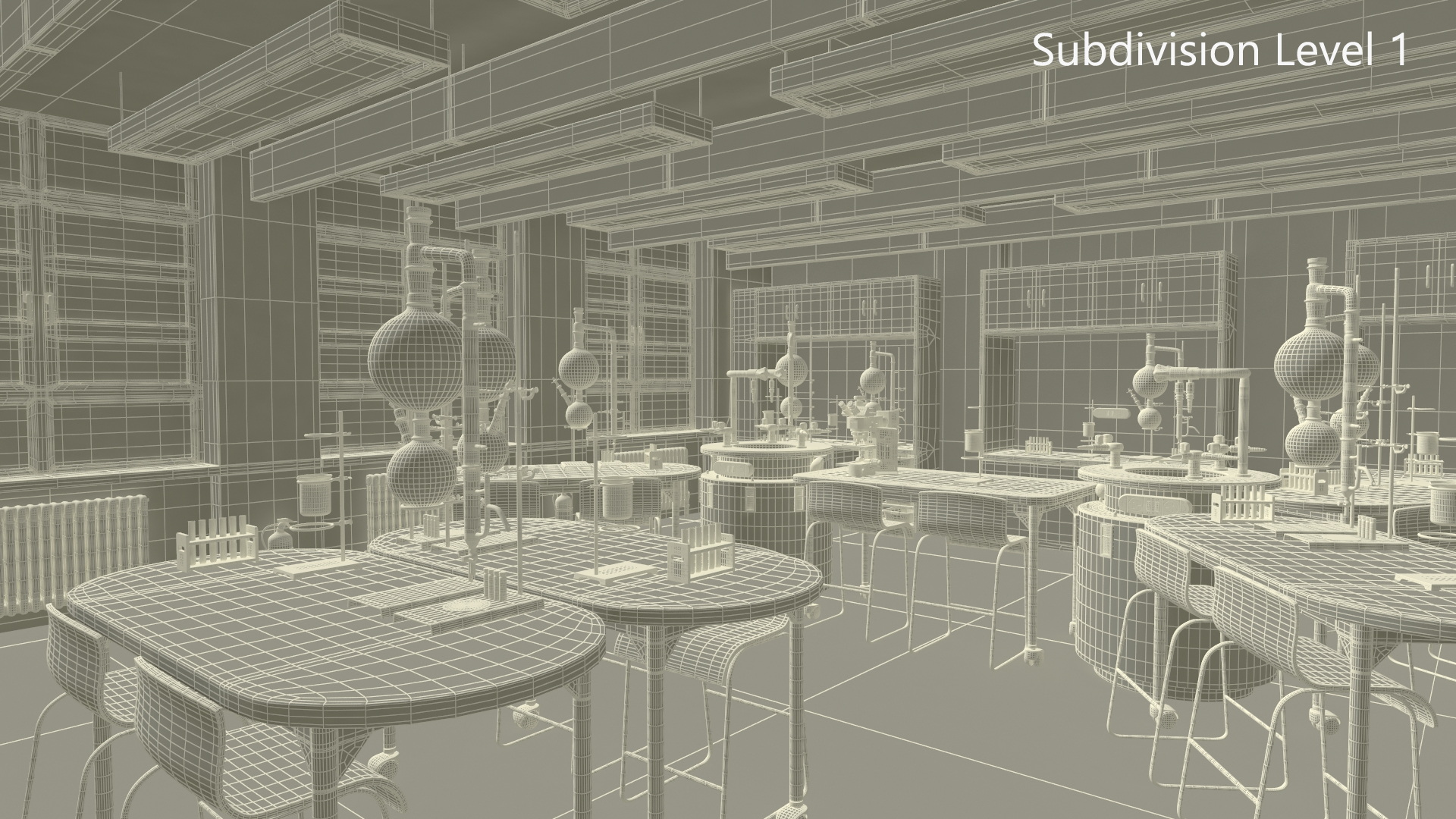 3D School Chemistry Room with Equipment