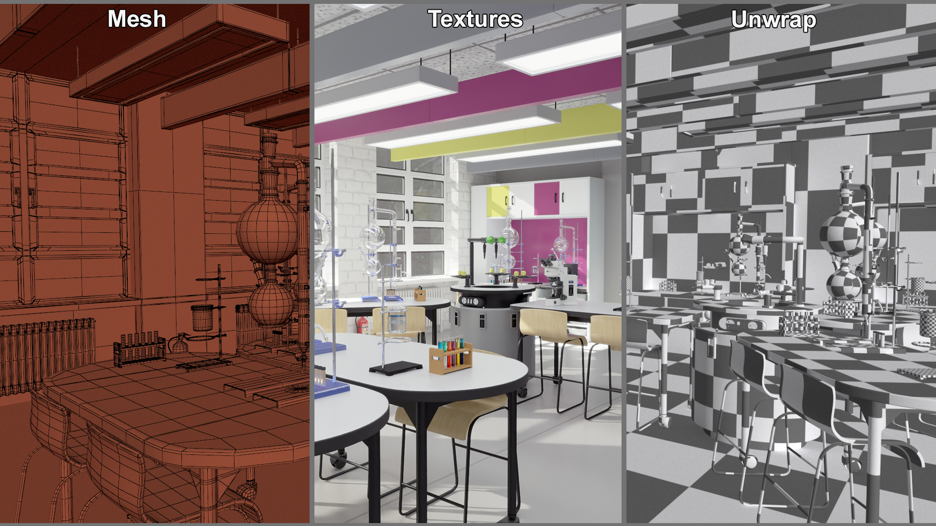 3D School Chemistry Room with Equipment
