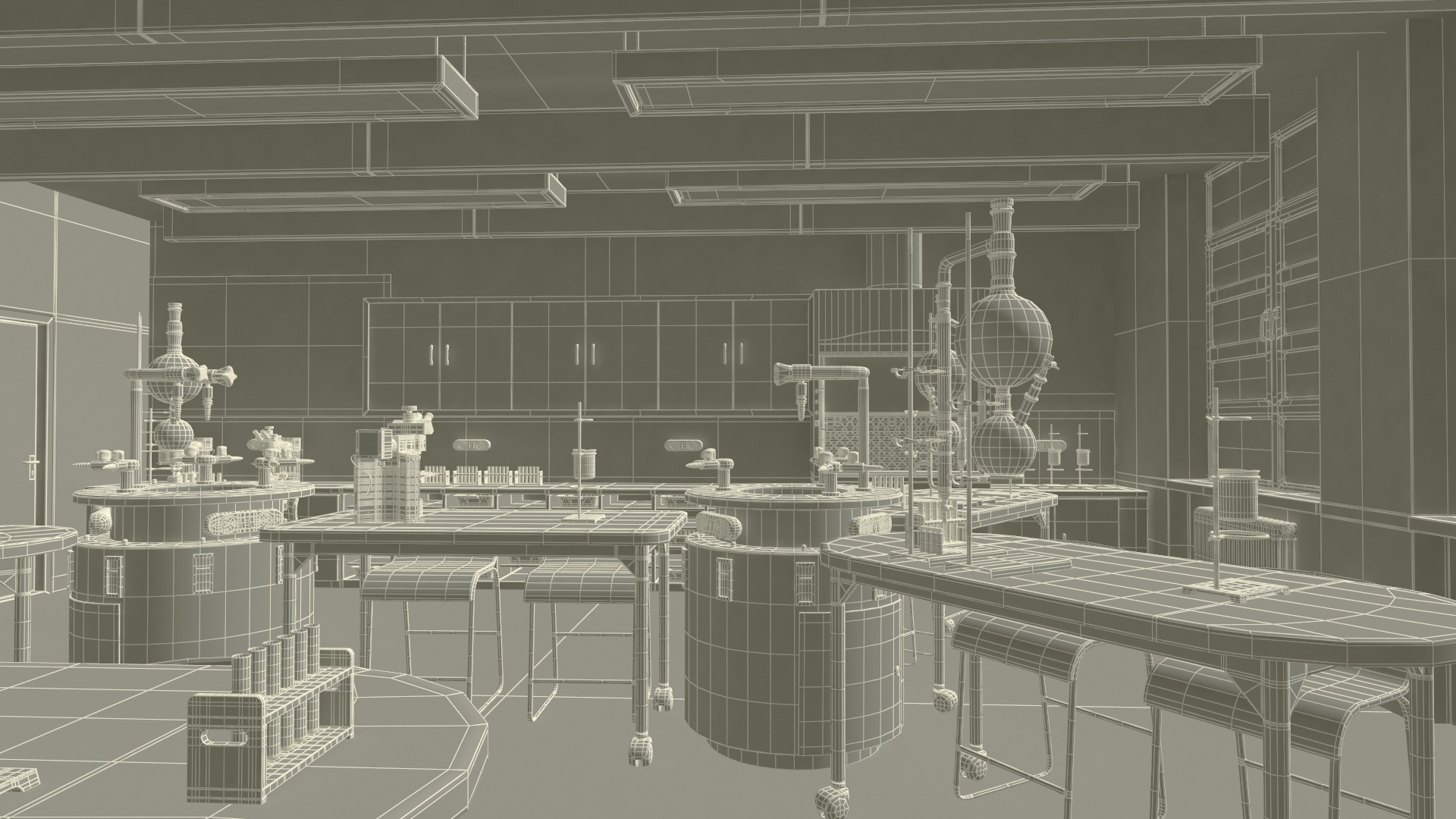 3D School Chemistry Room with Equipment