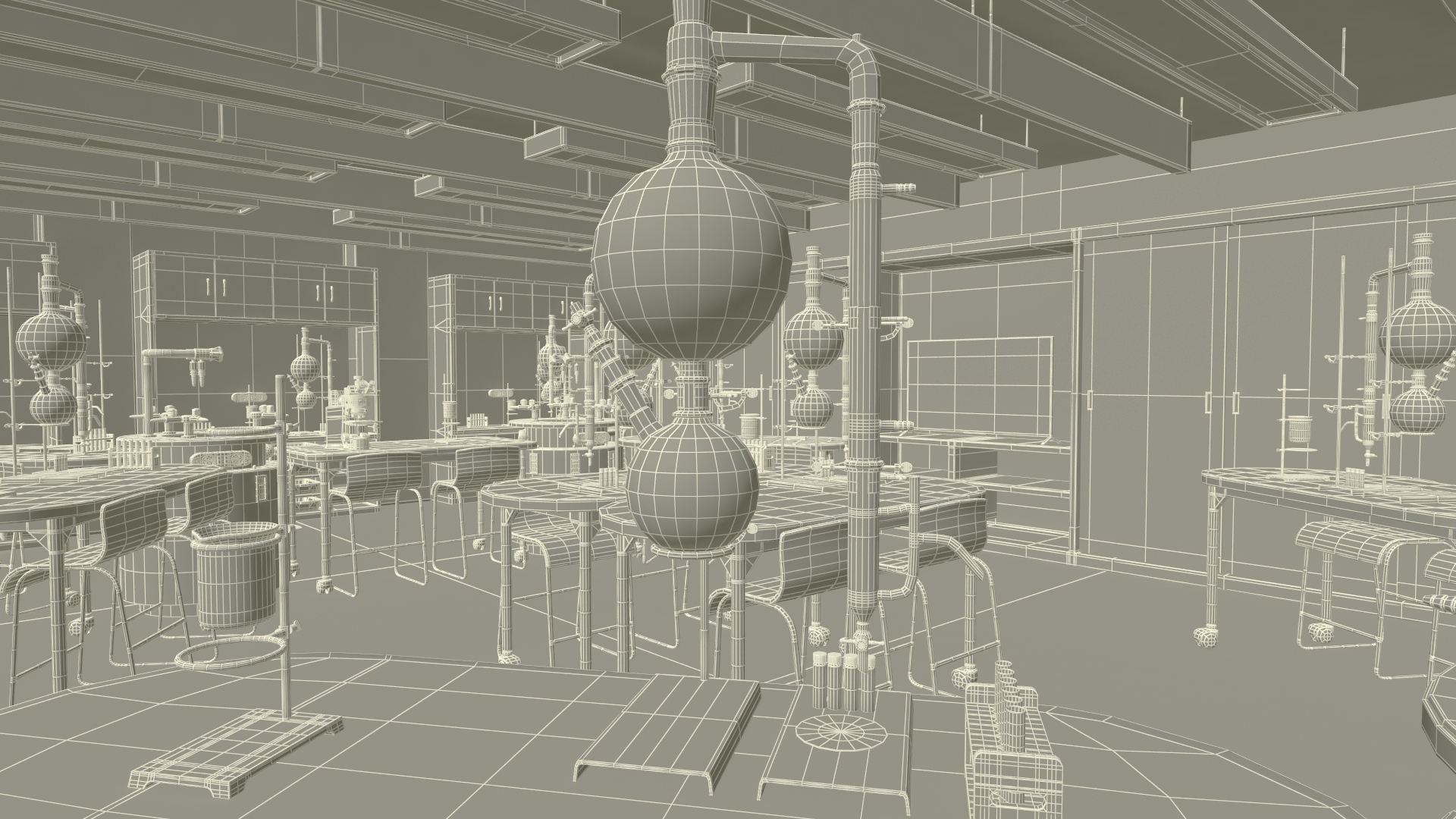 3D School Chemistry Room with Equipment