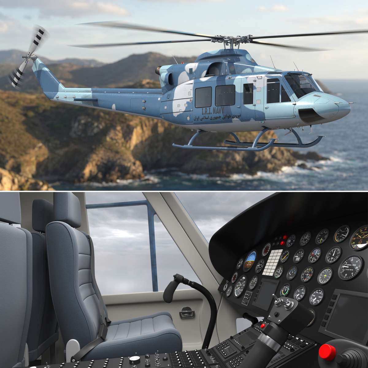 Military Bell 412 Iranian Navy Helicopter Rigged
