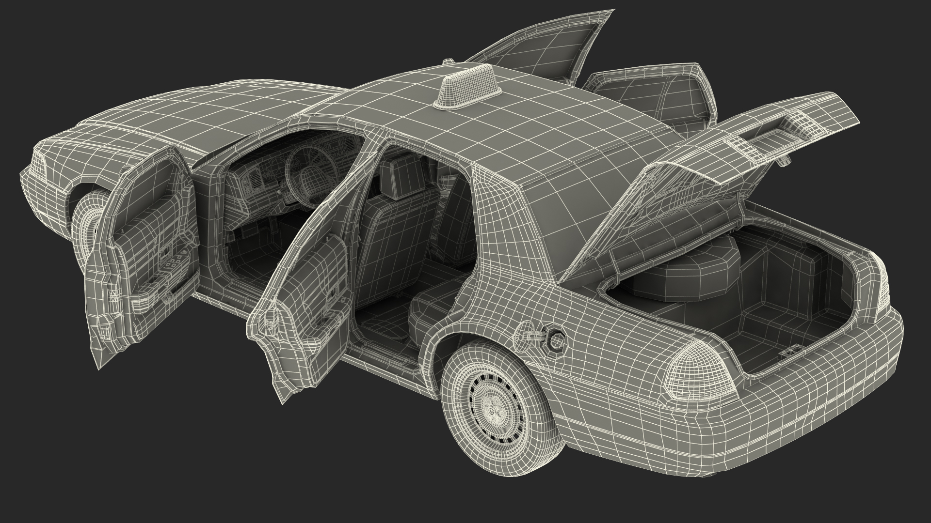 3D Ford Crown Victoria Yellow Taxi Rigged model