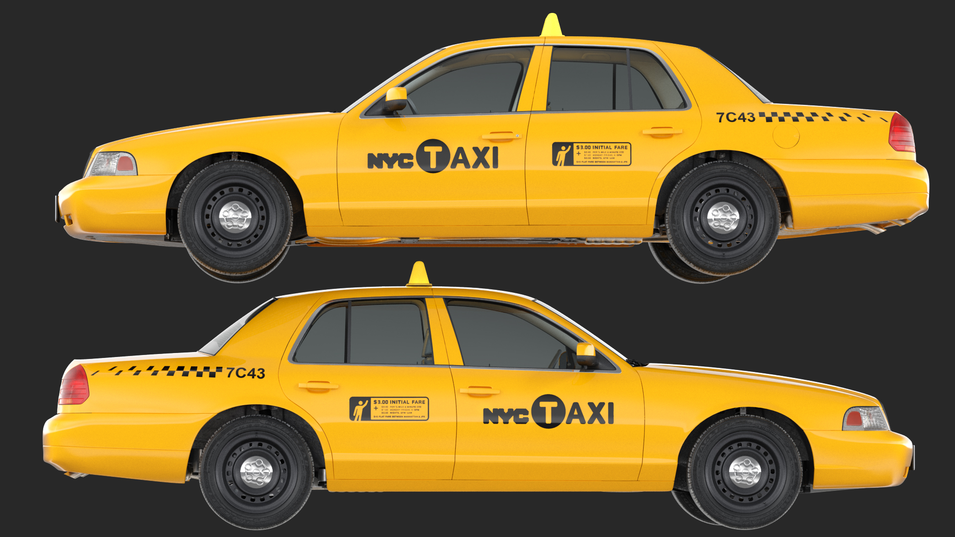 3D Ford Crown Victoria Yellow Taxi Rigged model