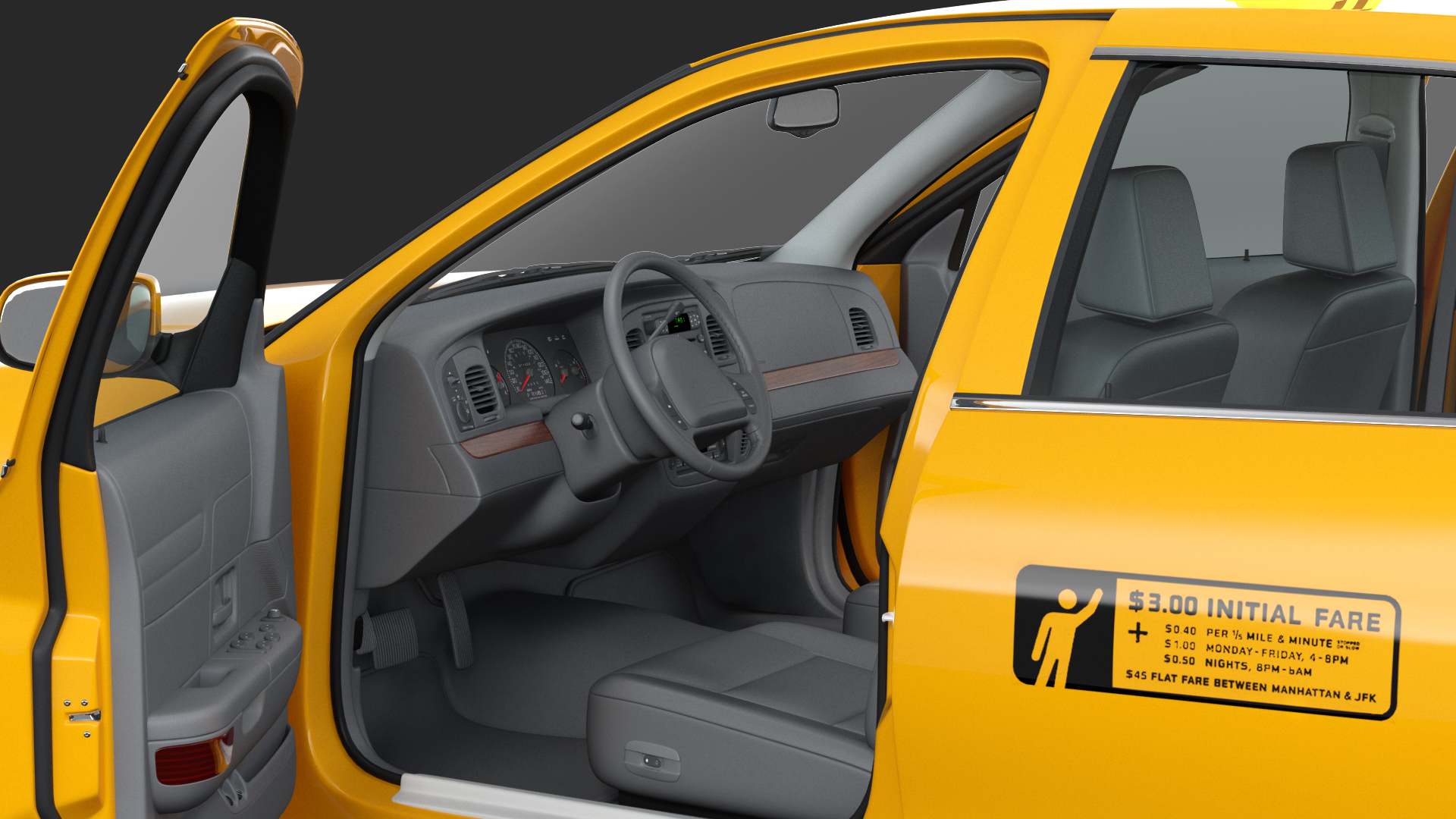 3D Ford Crown Victoria Yellow Taxi Rigged model