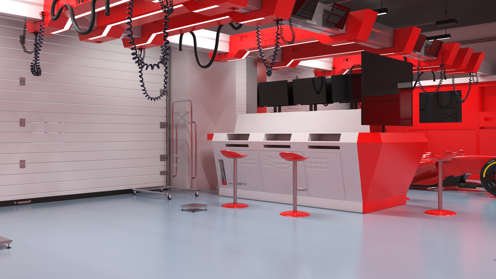 3D Race Car Garage and F1 Car
