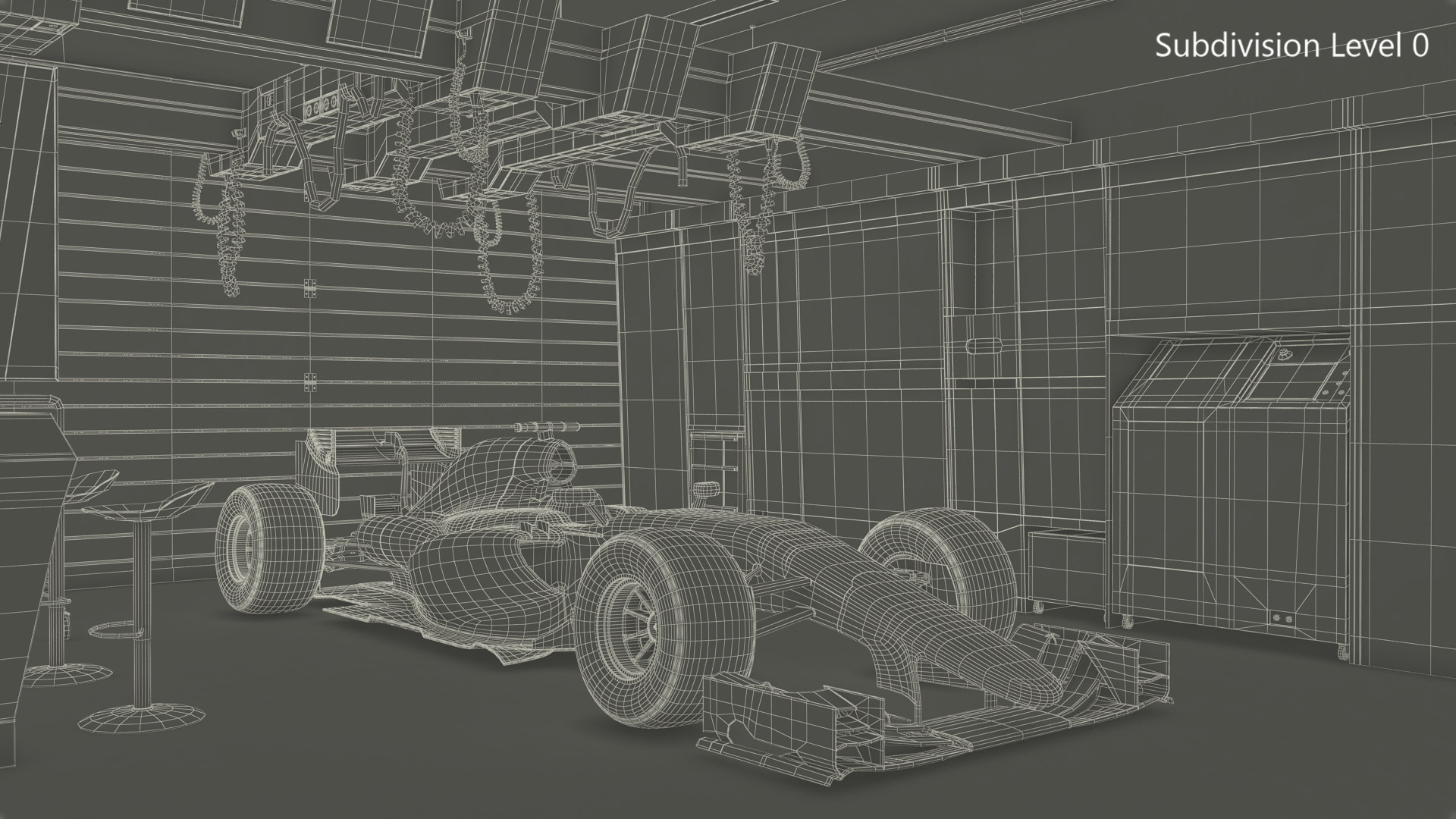 3D Race Car Garage and F1 Car