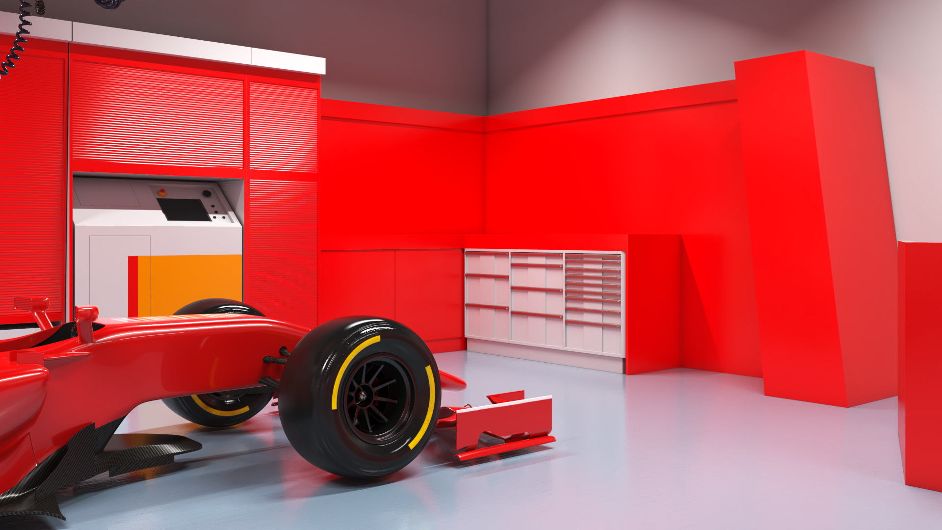 3D Race Car Garage and F1 Car