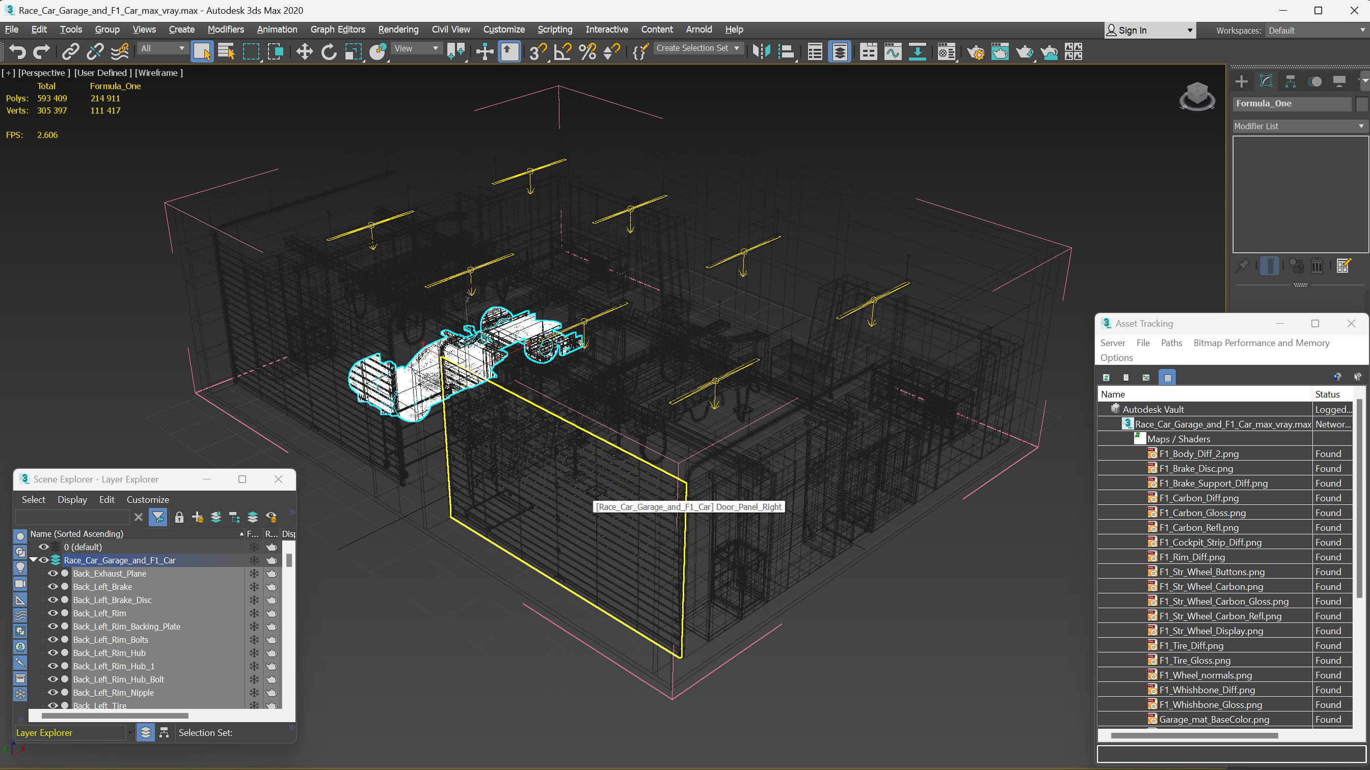 3D Race Car Garage and F1 Car