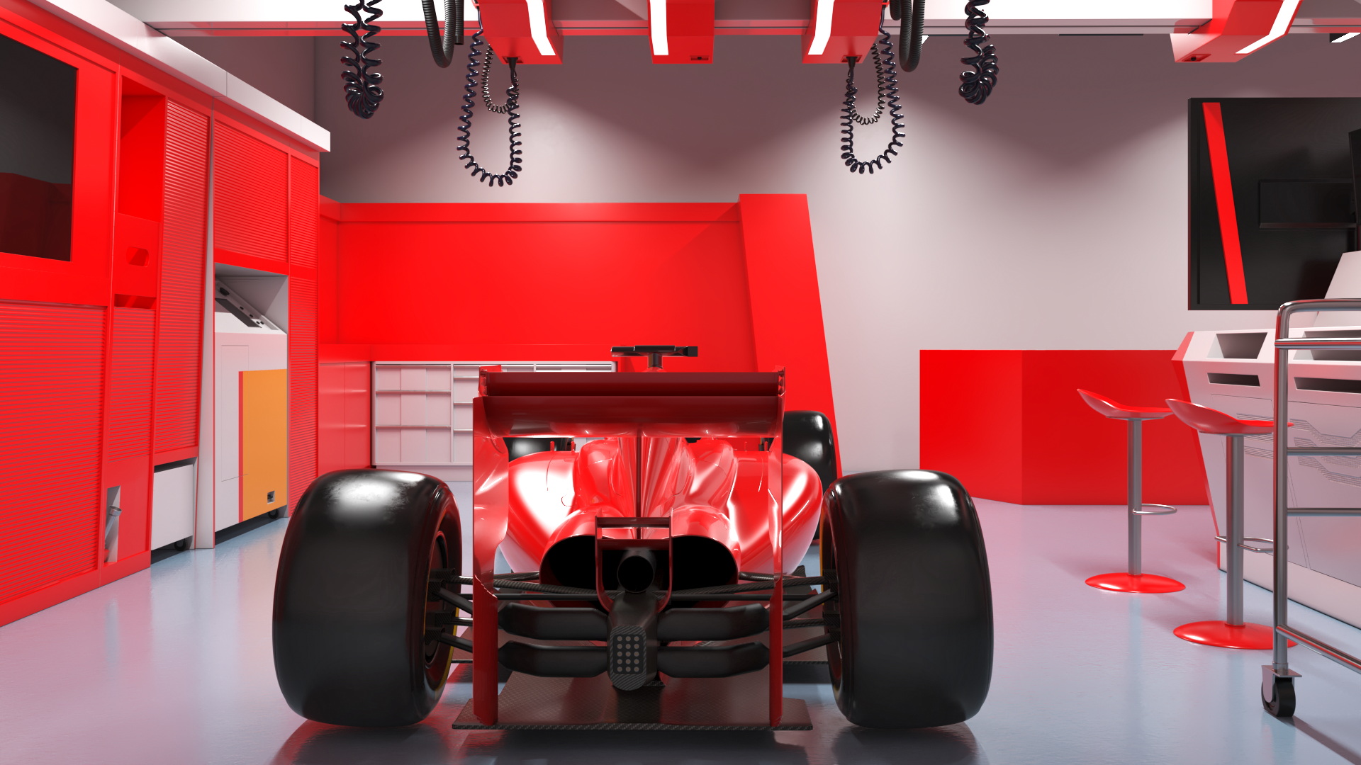 3D Race Car Garage and F1 Car