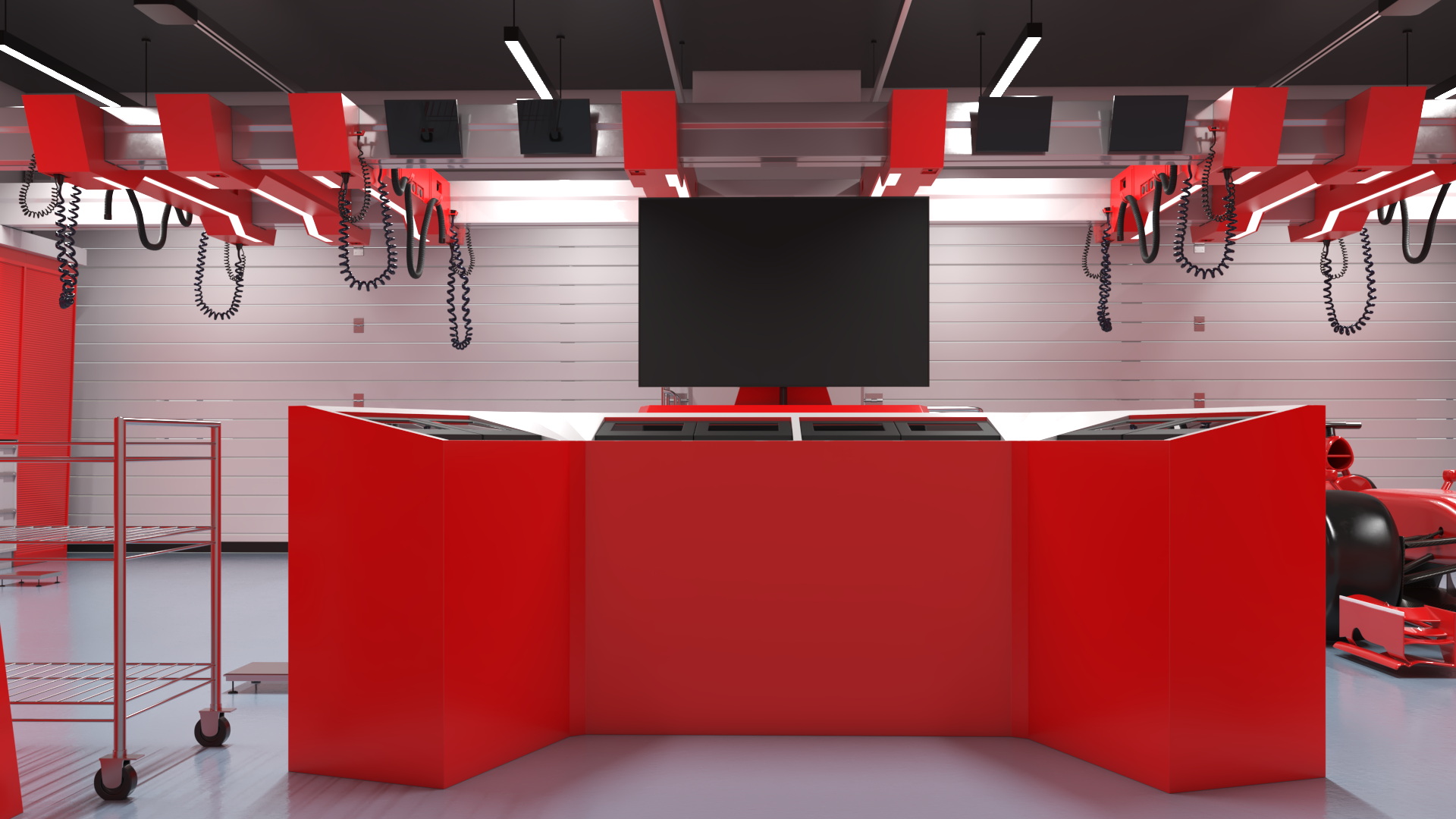 3D Race Car Garage and F1 Car